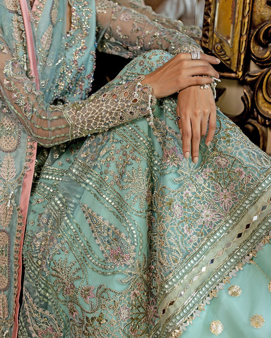 Women Wearing Bindu Mint Green Peshwas for Wedding Events - Pakistani Designer Wear for Women in UK | Kifat