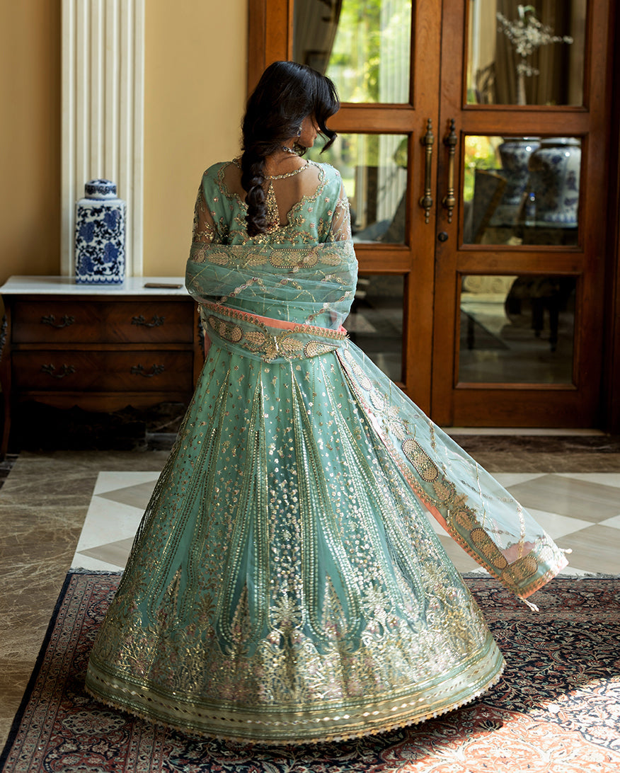 Women Wearing Bindu Mint Green Peshwas for Wedding Events - Pakistani Designer Wear for Women in UK | Kifat