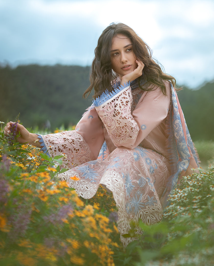 Women Wearing Bloom Sonata Peach Pink Long Shirt for Festive Events - Pakistani Designer Wear for Women in UK | Kifat