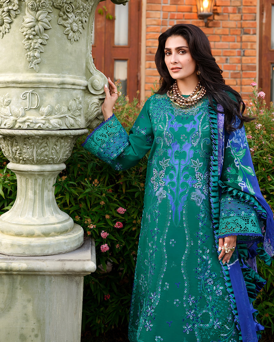 Women Wearing Blooming Romance Teal Green Long Shirt For Luxury Events - Pakistani Designer Wear For Women In UK | Kifat