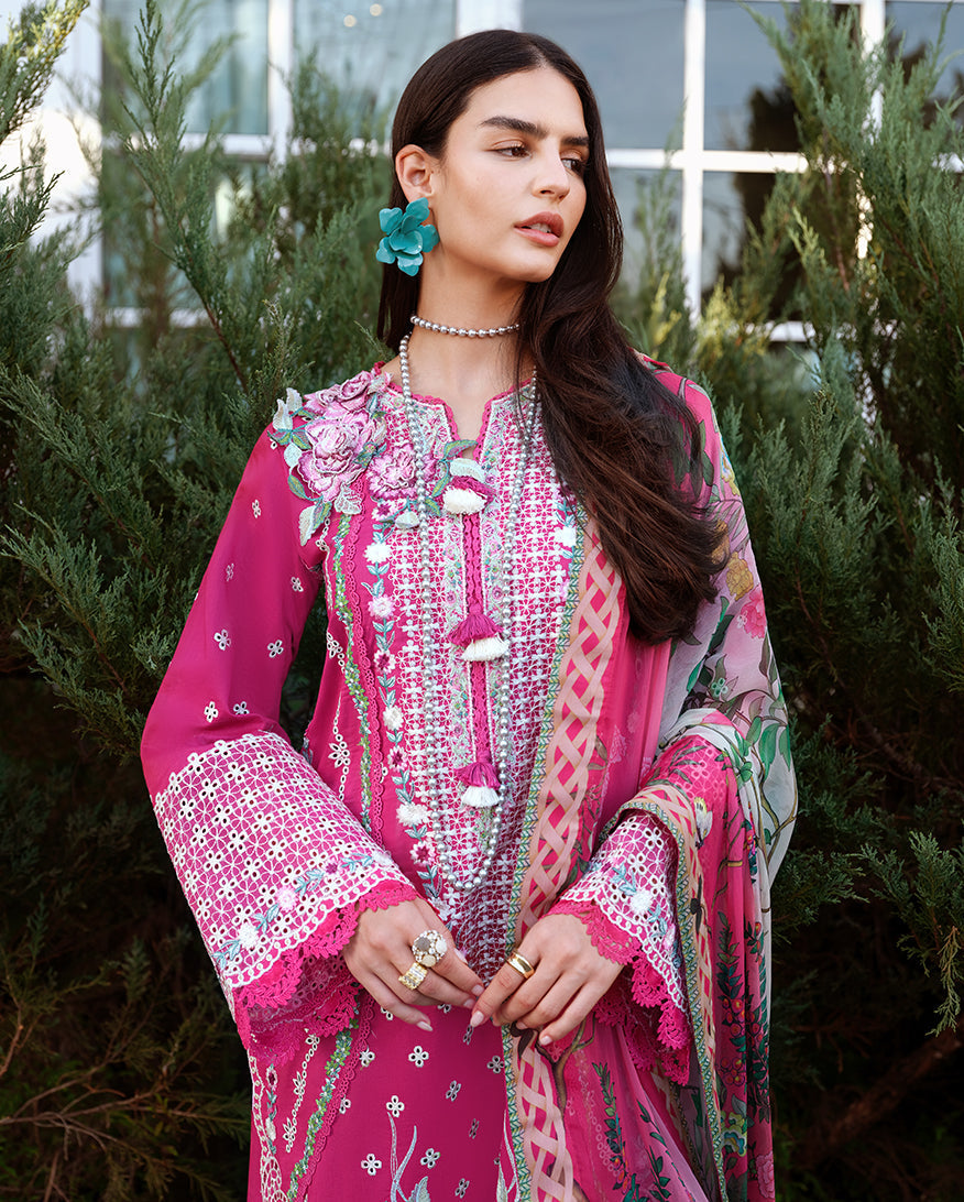 Women Wearing Blushing Rose Shocking Pink Long Shirt For Luxury Events - Pakistani Designer Wear For Women In UK | Kifat