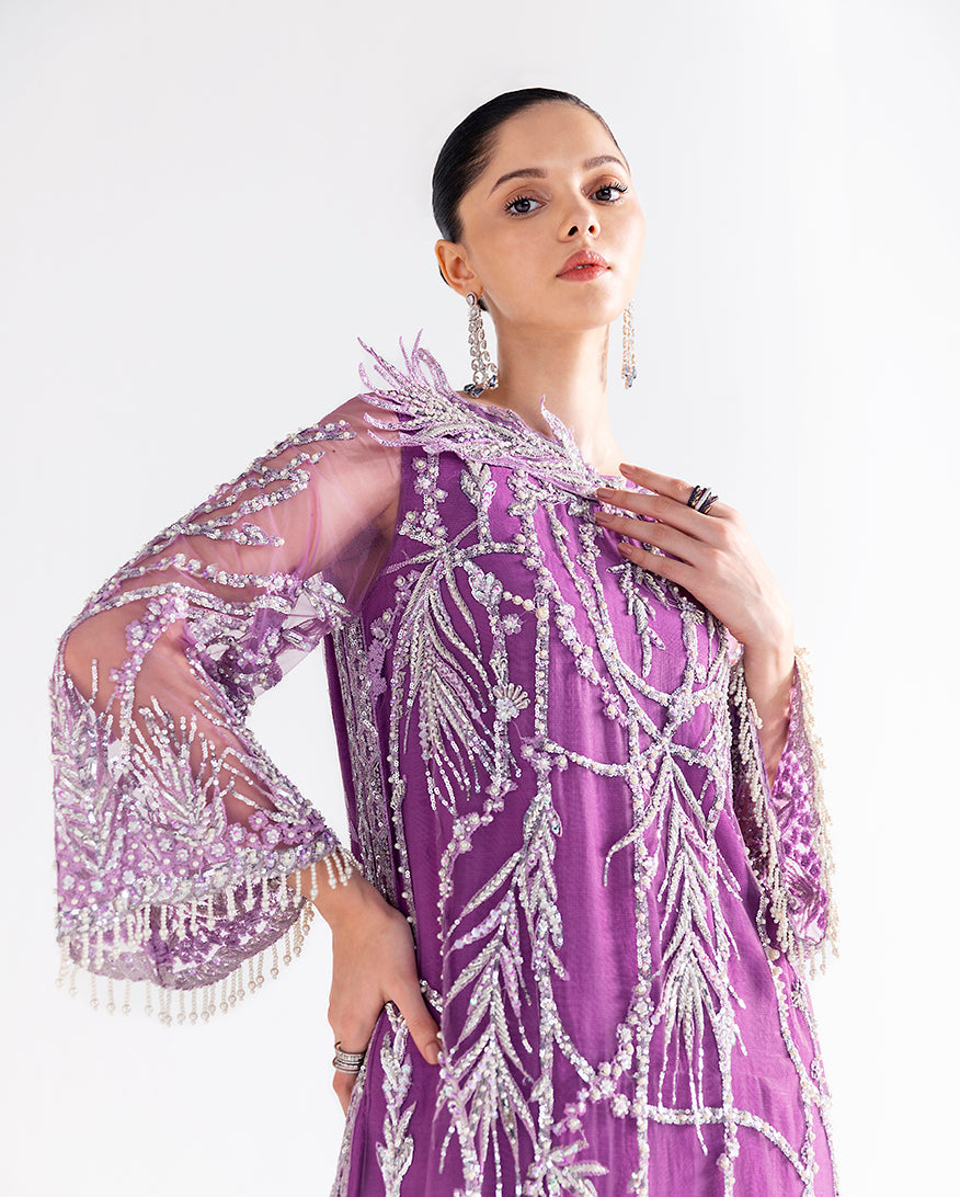 Women Wearing Brielle Magenta Long Shirt for Festive Events - Pakistani Designer Wear for Women in UK | Kifat