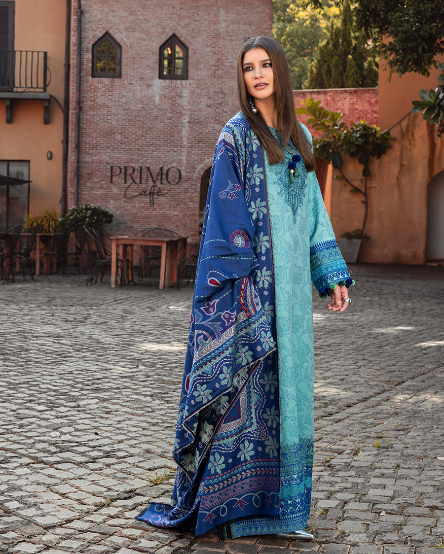 Women Wearing Chianti Glow Aqua Long Shirt for Casual Events - Pakistani Designer Wear for Women in UK | Kifat