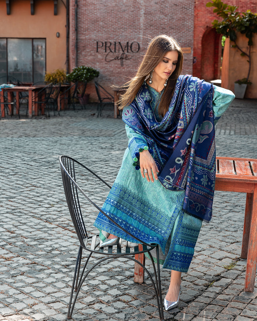 Women Wearing Chianti Glow Aqua Long Shirt for Casual Events - Pakistani Designer Wear for Women in UK | Kifat