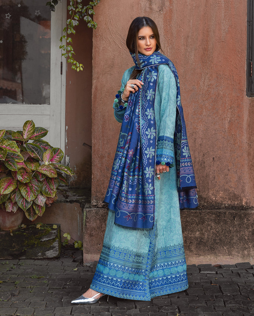 Women Wearing Chianti Glow Aqua Long Shirt for Casual Events - Pakistani Designer Wear for Women in UK | Kifat