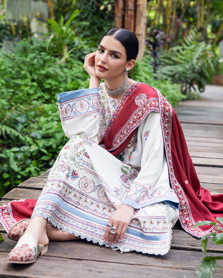 Women Wearing Coper Blaze Off White Long Shirt for Luxury Events - Pakistani Designer Wear for Women in UK | Kifat