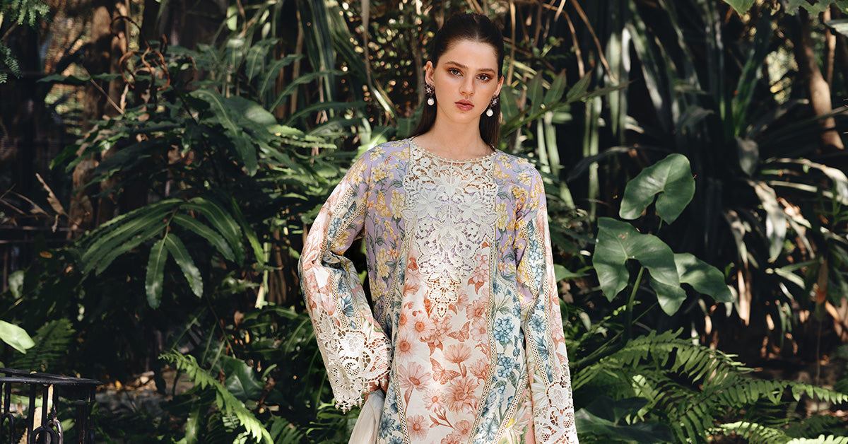 Women Wearing mpt-2910-b White and Peach short shirt with shalwar for Festive Events - Pakistani Designer Wear for Women in UK | Kifat