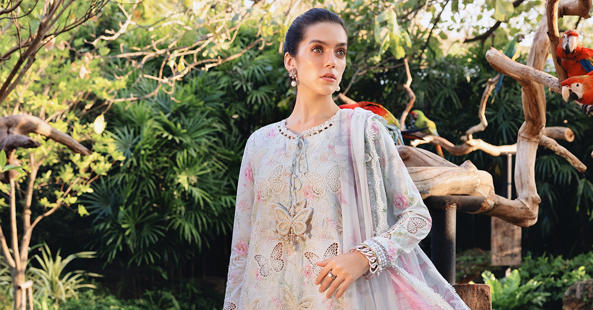 Women Wearing mpt-2901-a Sky Blue Short Shirt with Shalwar for Festive Events - Pakistani Designer Wear for Women in UK | Kifat