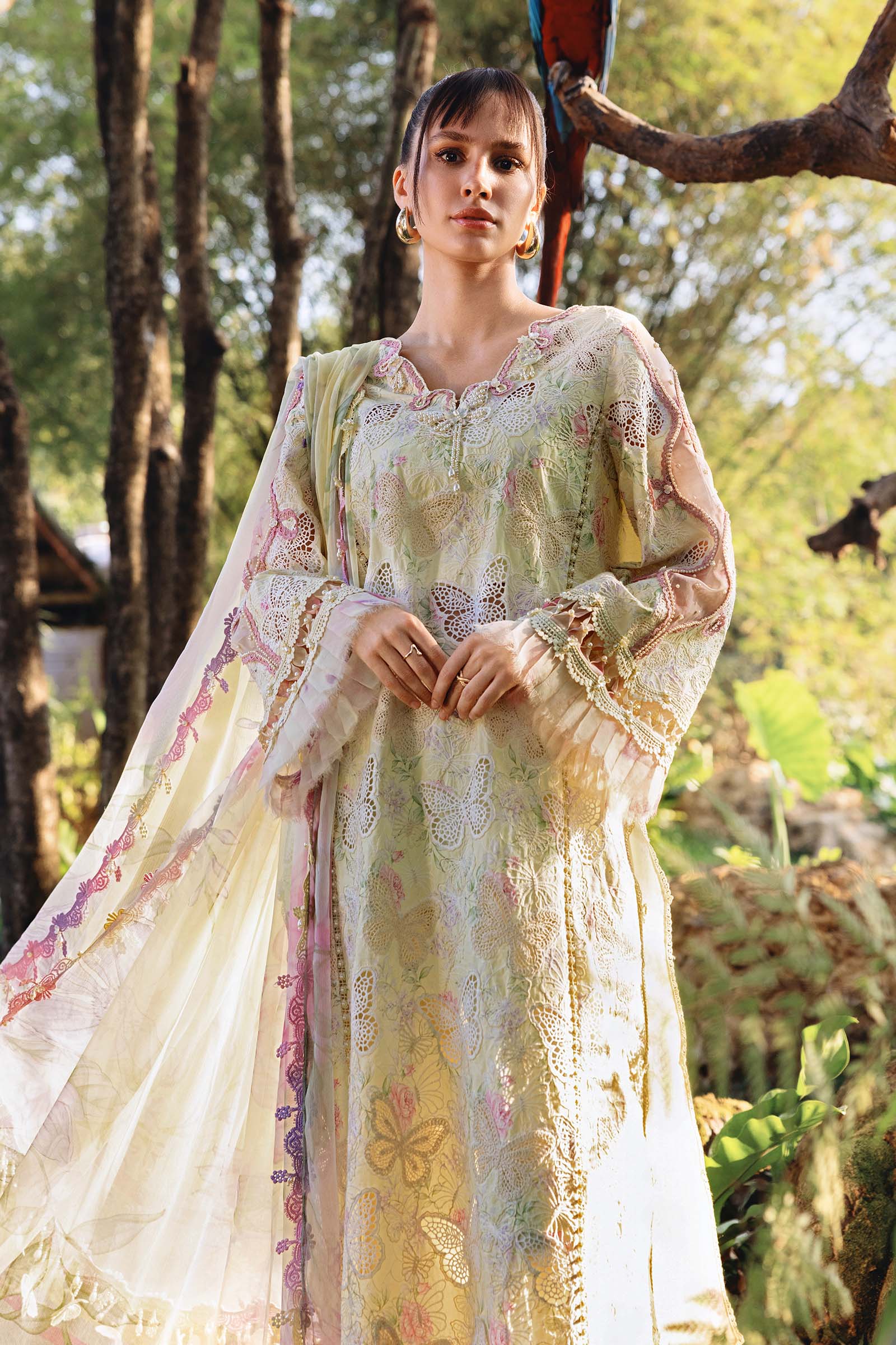 Women Wearing mpt-2901-b Yellow Long Shirt with Pants for Festive Events - Pakistani Designer Wear for Women in UK | Kifat
