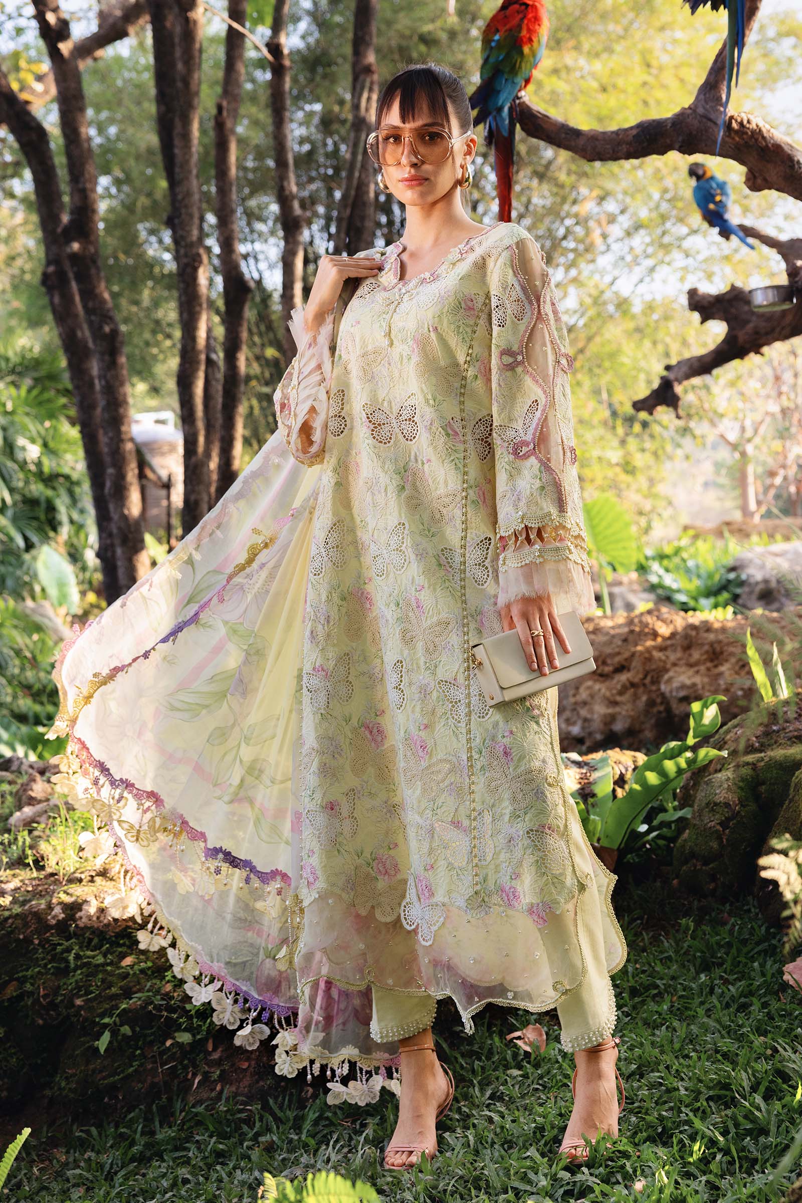 Women Wearing mpt-2901-b Yellow Long Shirt with Pants for Festive Events - Pakistani Designer Wear for Women in UK | Kifat