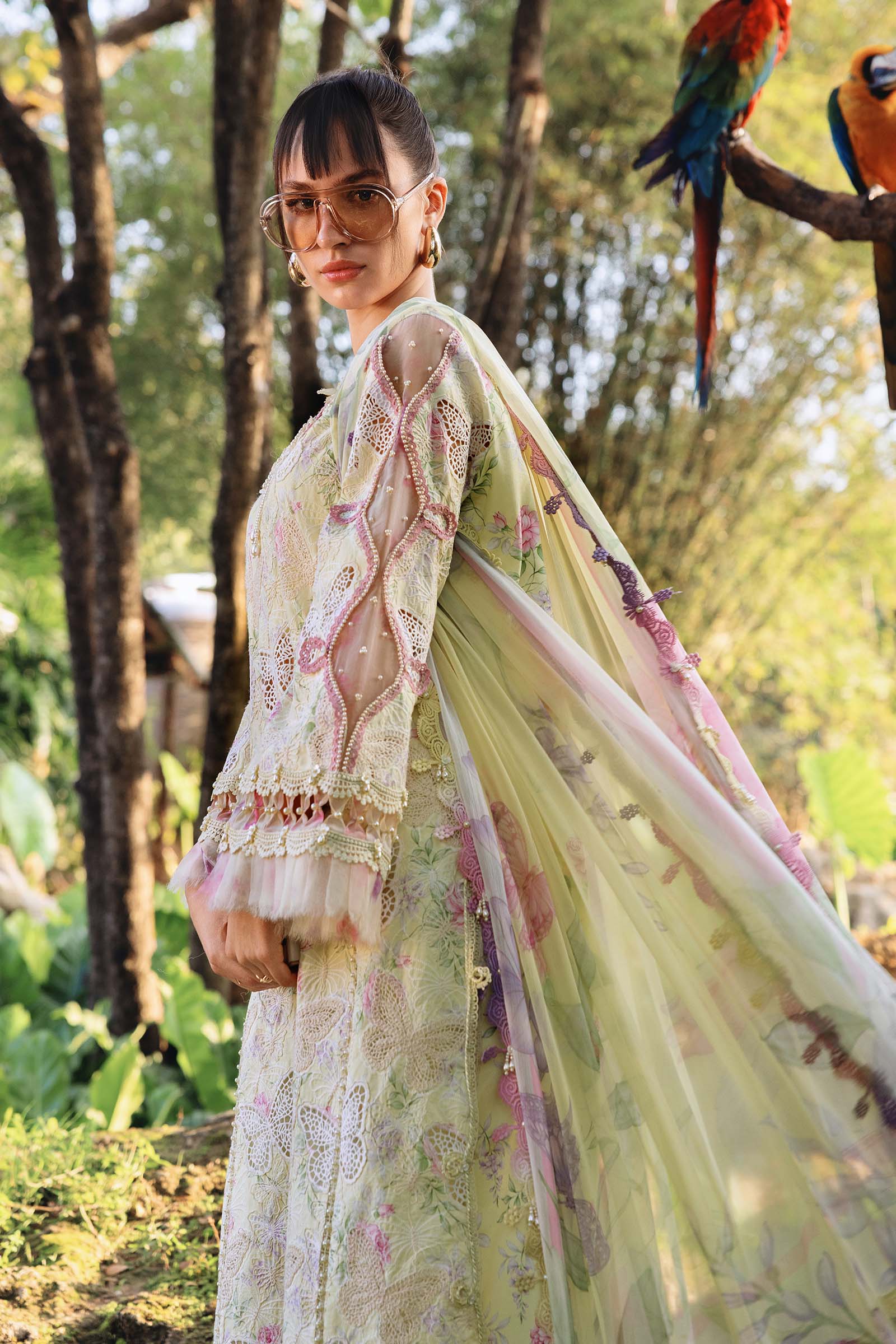 Women Wearing mpt-2901-b Yellow Long Shirt with Pants for Festive Events - Pakistani Designer Wear for Women in UK | Kifat