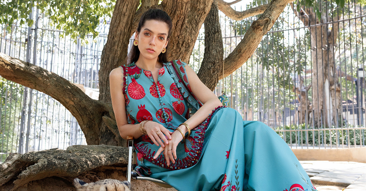 Women Wearing mpt-2903-b Sea Green short shirt with plazo for Festive Events - Pakistani Designer Wear for Women in UK | Kifat