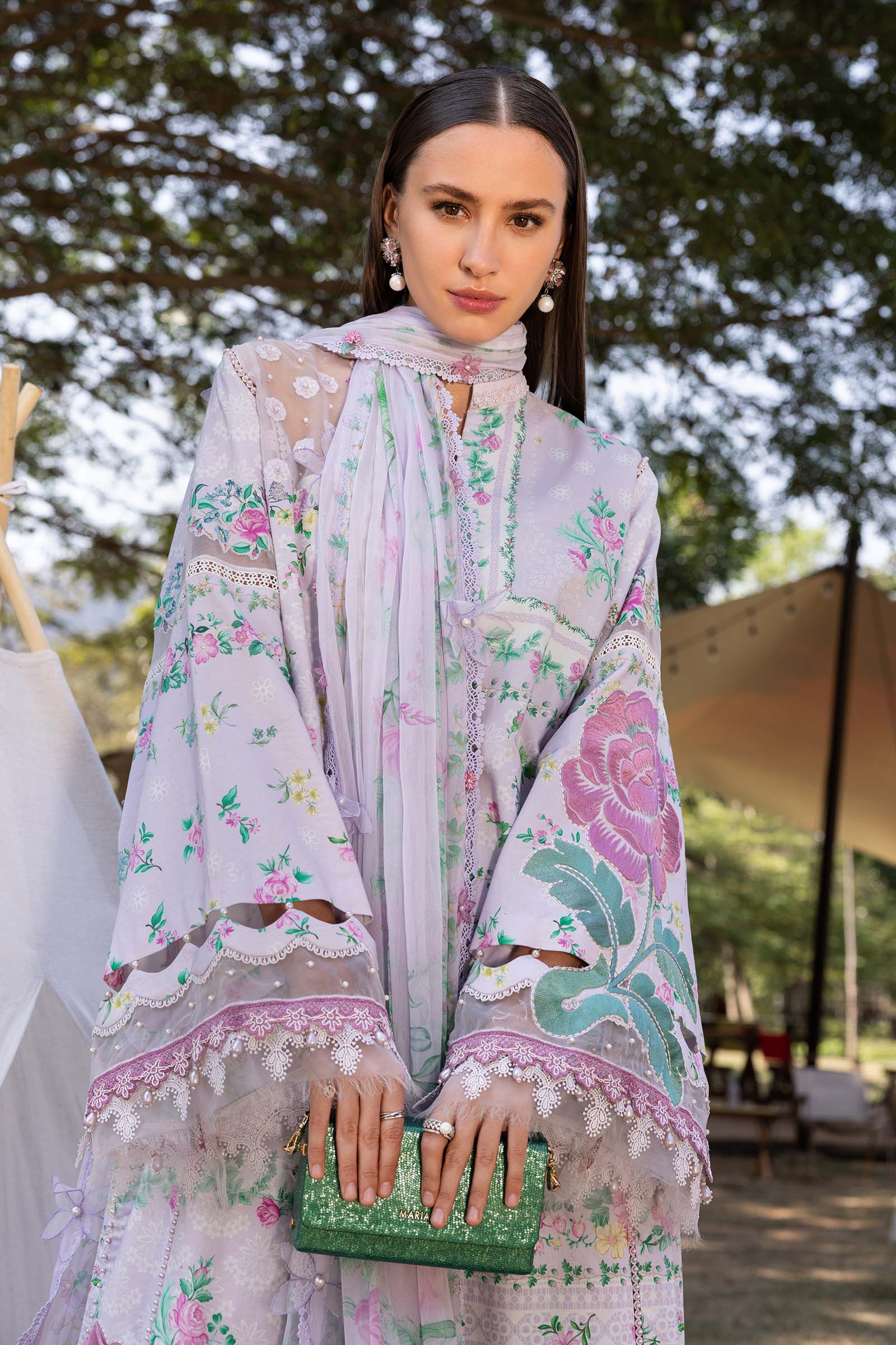 Women Wearing mpt-2904-a Lilac Long Shirt with Plazo for Festive Events - Pakistani Designer Wear for Women in UK | Kifat