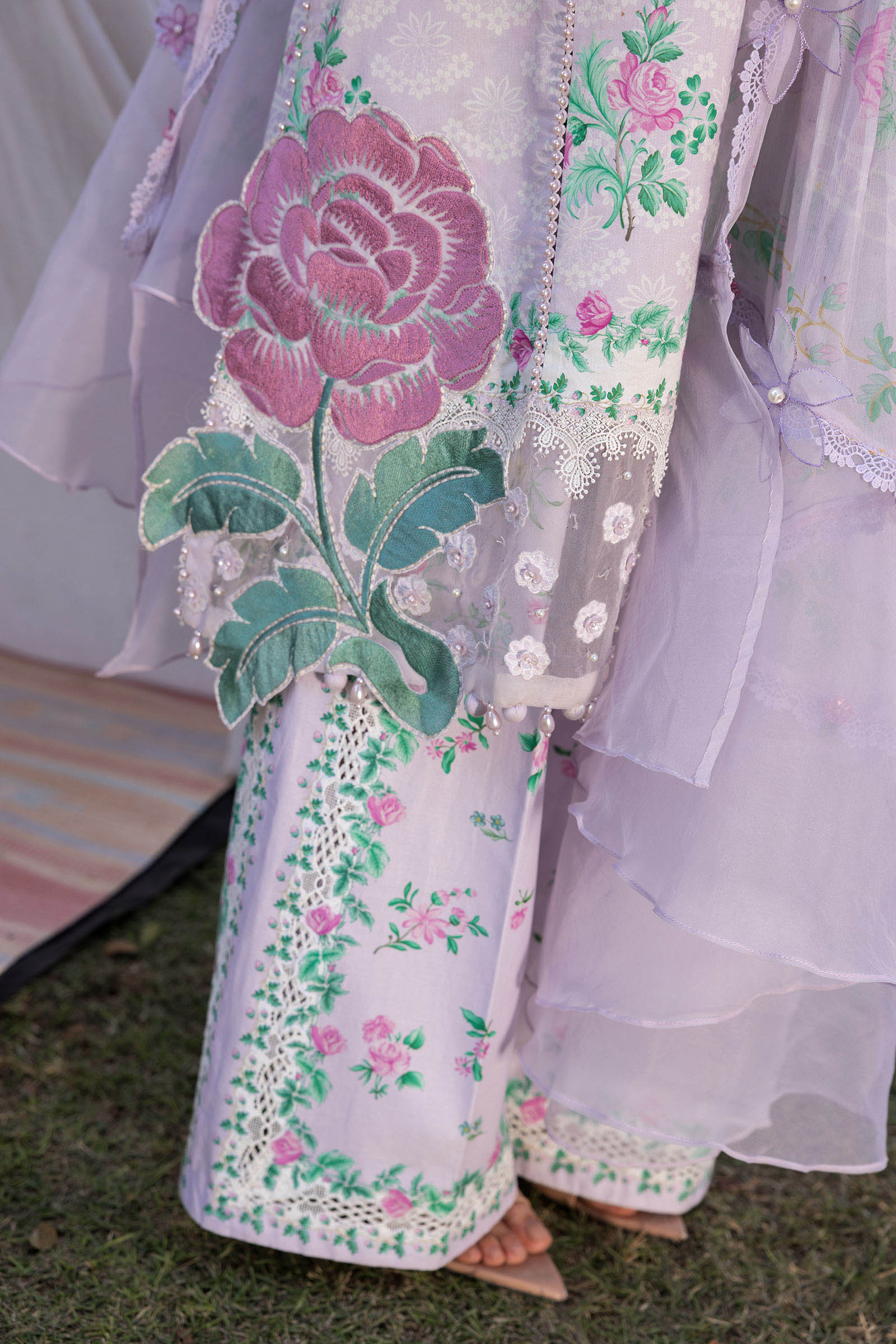 Women Wearing mpt-2904-a Lilac Long Shirt with Plazo for Festive Events - Pakistani Designer Wear for Women in UK | Kifat