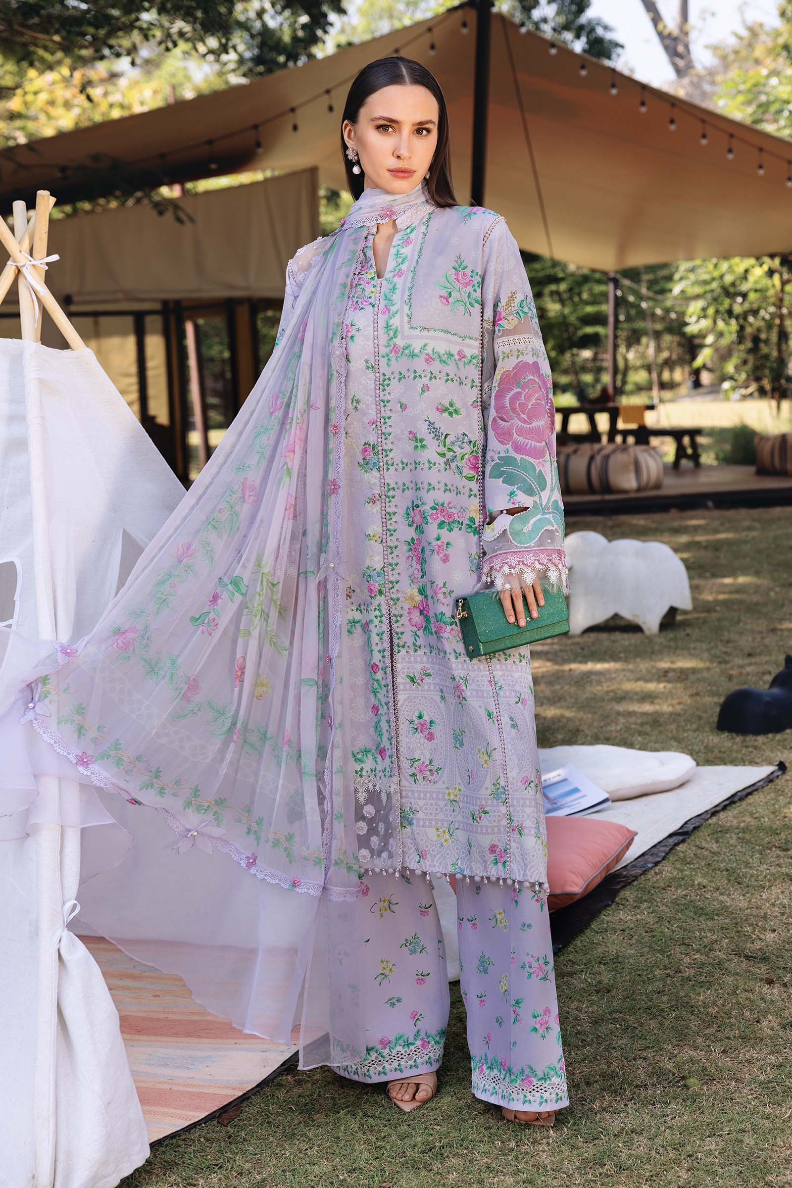 Women Wearing mpt-2904-a Lilac Long Shirt with Plazo for Festive Events - Pakistani Designer Wear for Women in UK | Kifat