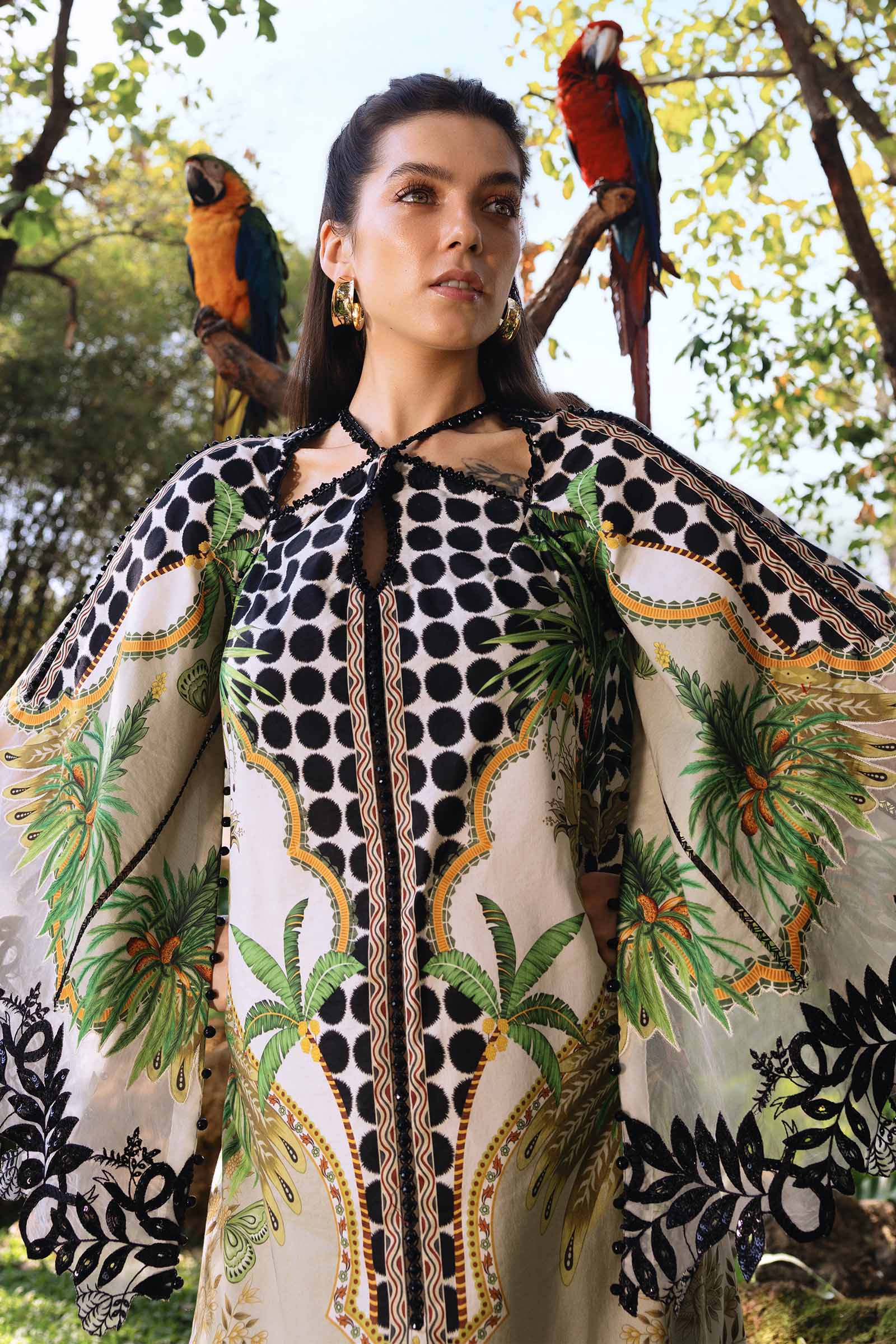 Women Wearing mpt-2905-a Off White and Coffee Long Shirt with Pants for Festive Events - Pakistani Designer Wear for Women in UK | Kifat