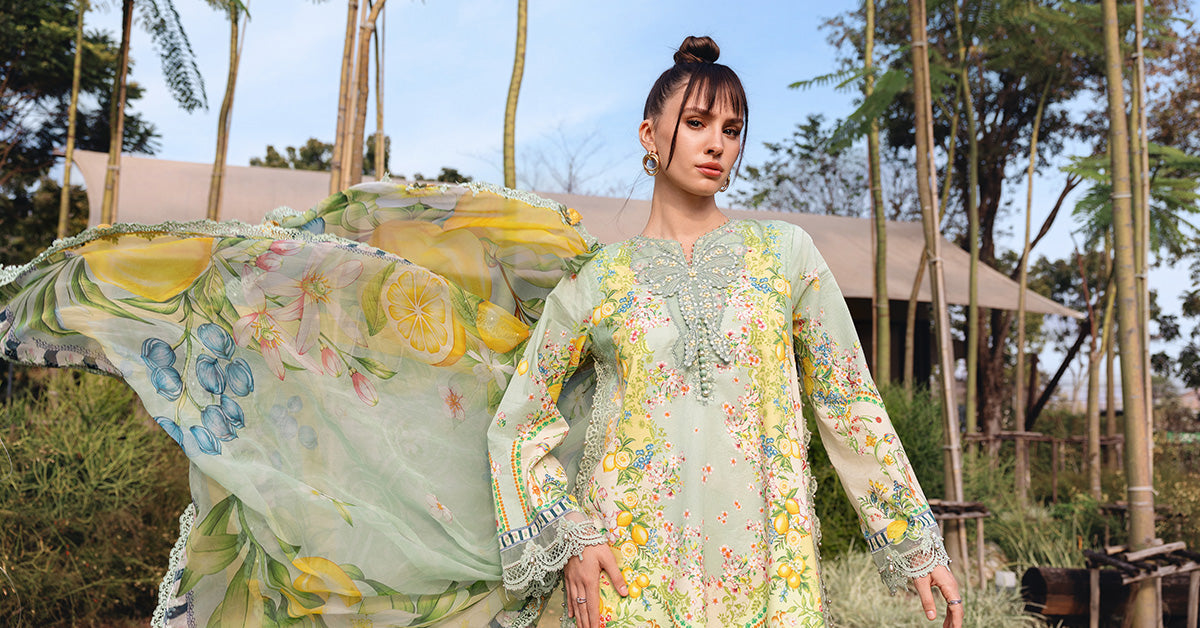 Women Wearing mpt-2908-b Pistachio Green long shirt with plazo for Festive Events - Pakistani Designer Wear for Women in UK | Kifat
