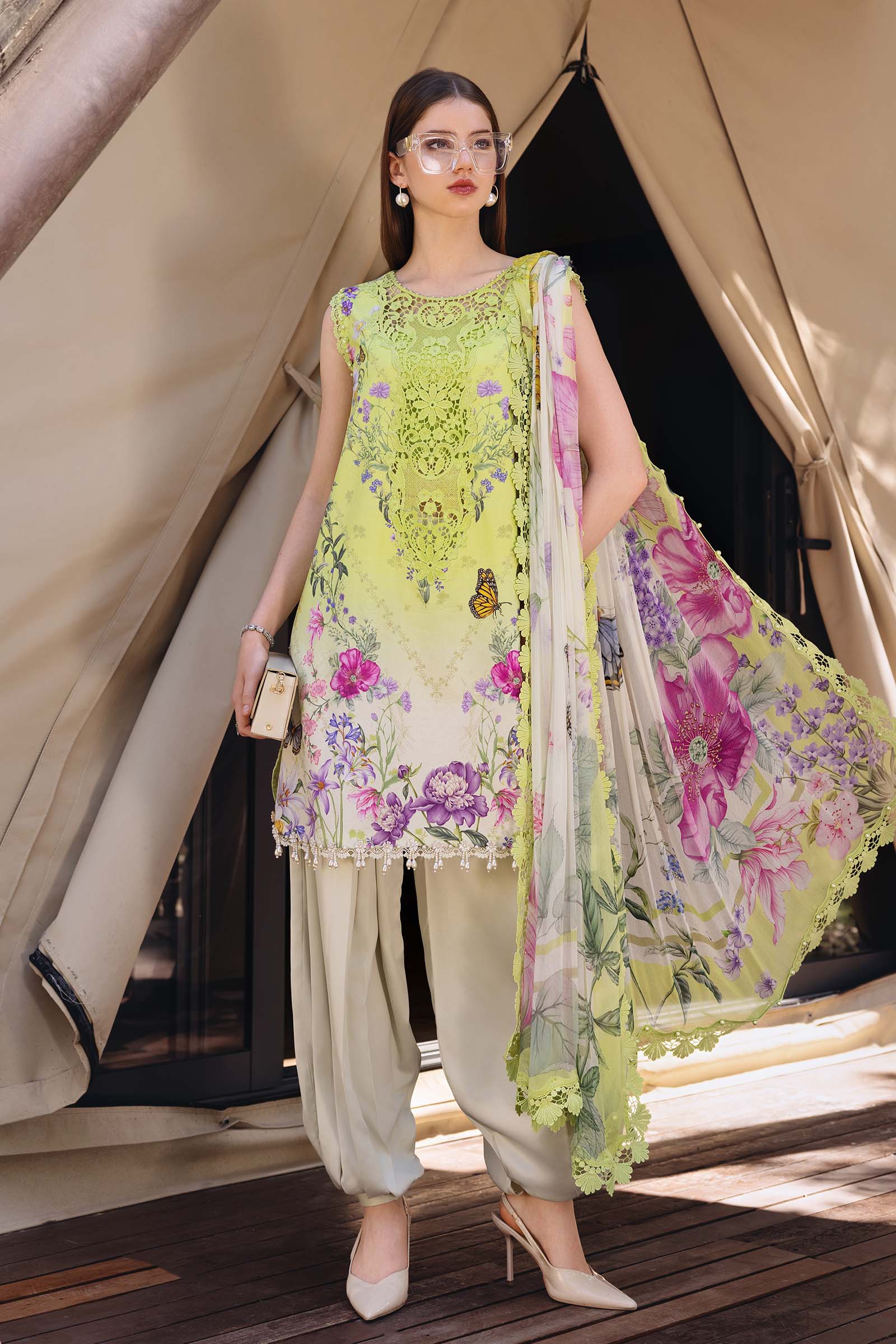 Women Wearing mpt-2909-a Green short shirt with shalwar for Festive Events - Pakistani Designer Wear for Women in UK | Kifat