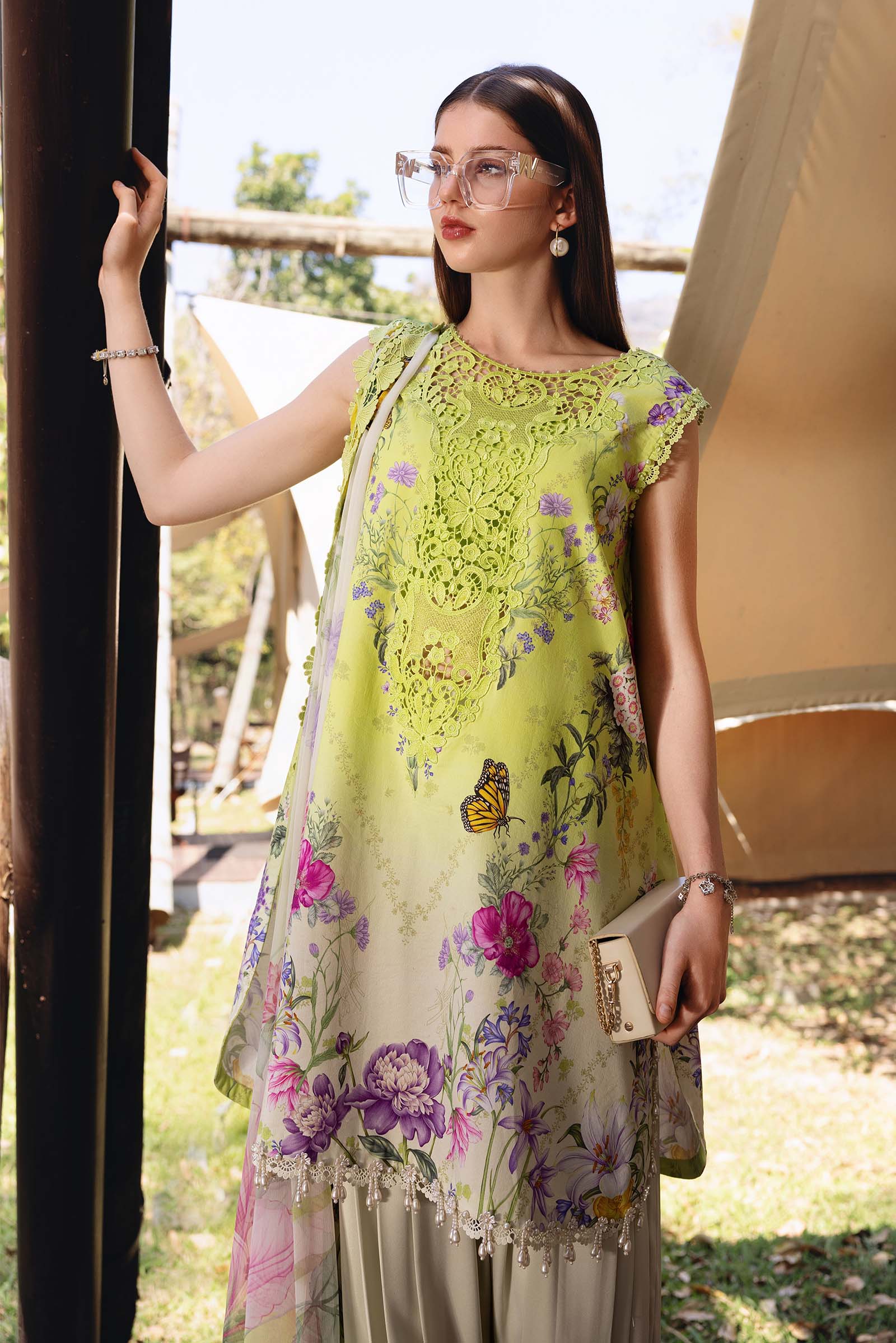 Women Wearing mpt-2909-a Green short shirt with shalwar for Festive Events - Pakistani Designer Wear for Women in UK | Kifat