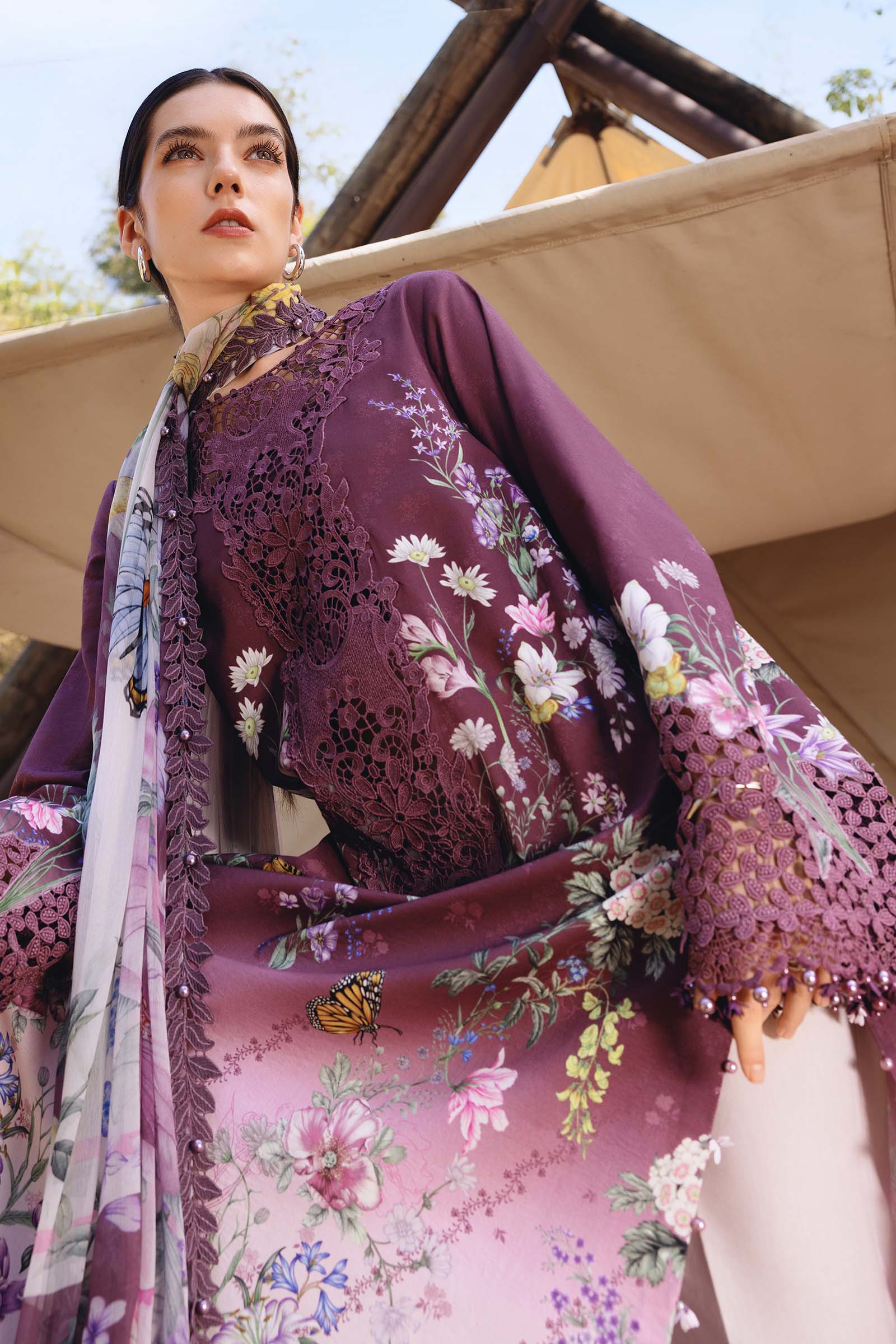 Women Wearing mpt-2909-b Plum Long shirt with pants for Festive Events - Pakistani Designer Wear for Women in UK | Kifat