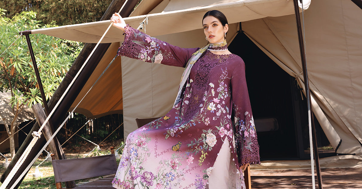 Women Wearing mpt-2909-b Plum Long shirt with pants for Festive Events - Pakistani Designer Wear for Women in UK | Kifat