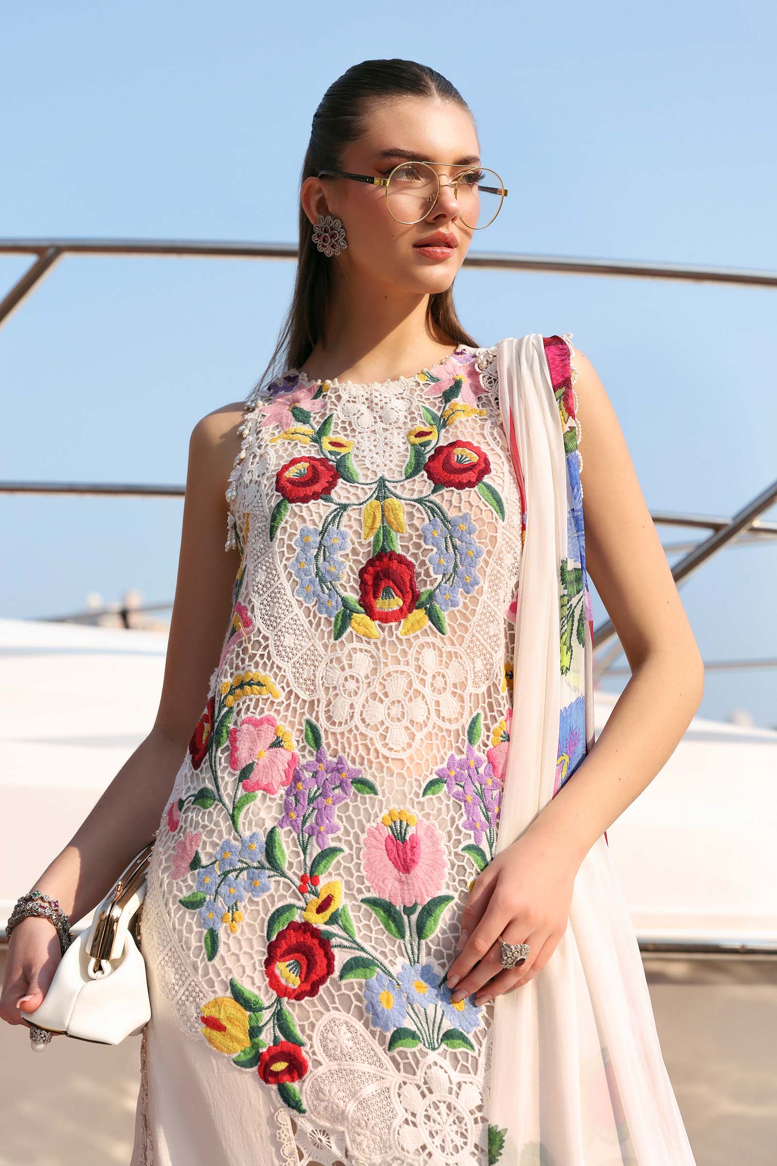 Women Wearing D-2610-A Off White Long Shirt For Luxury Events - Pakistani Designer Wear For Women In UK | Kifat