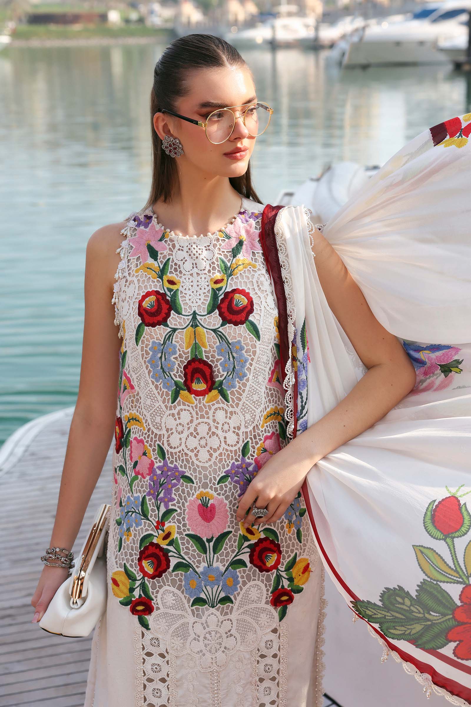 Women Wearing D-2610-A Off White Long Shirt For Luxury Events - Pakistani Designer Wear For Women In UK | Kifat