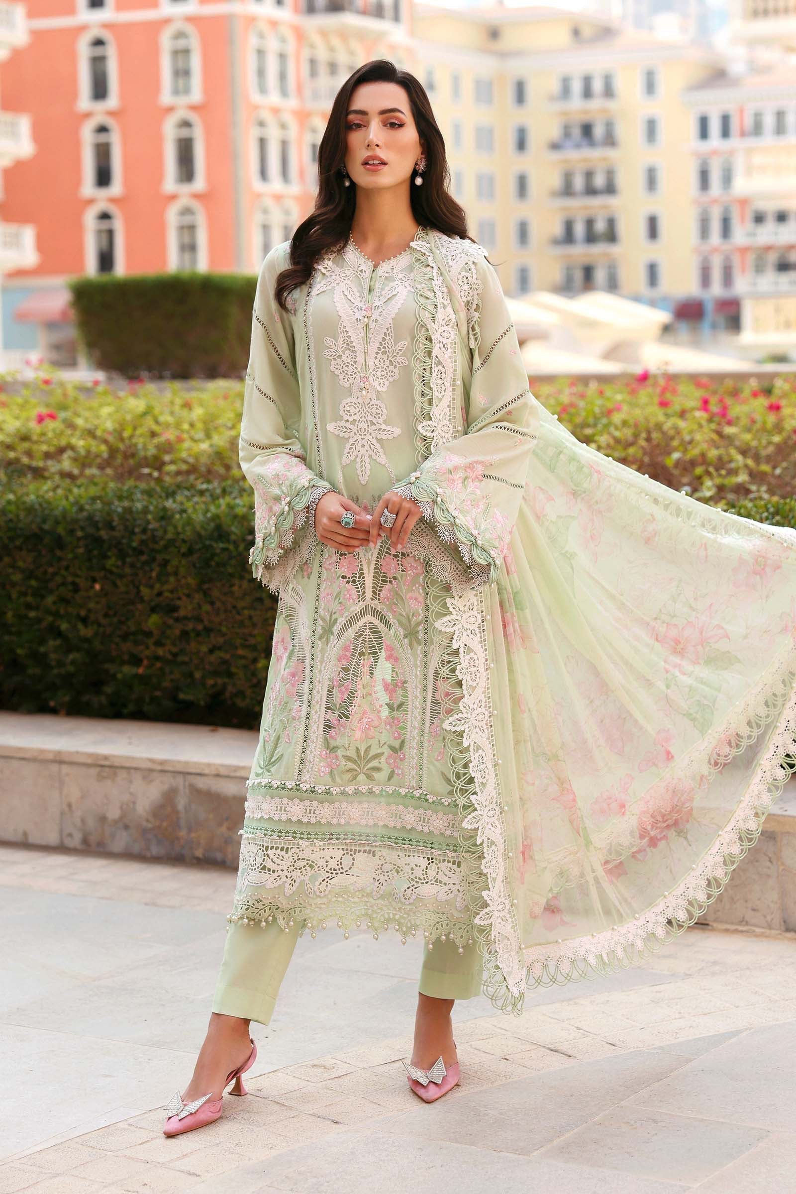 Women Wearing D-2611-A Mint Green Long Shirt For Luxury Events - Pakistani Designer Wear For Women In UK | Kifat