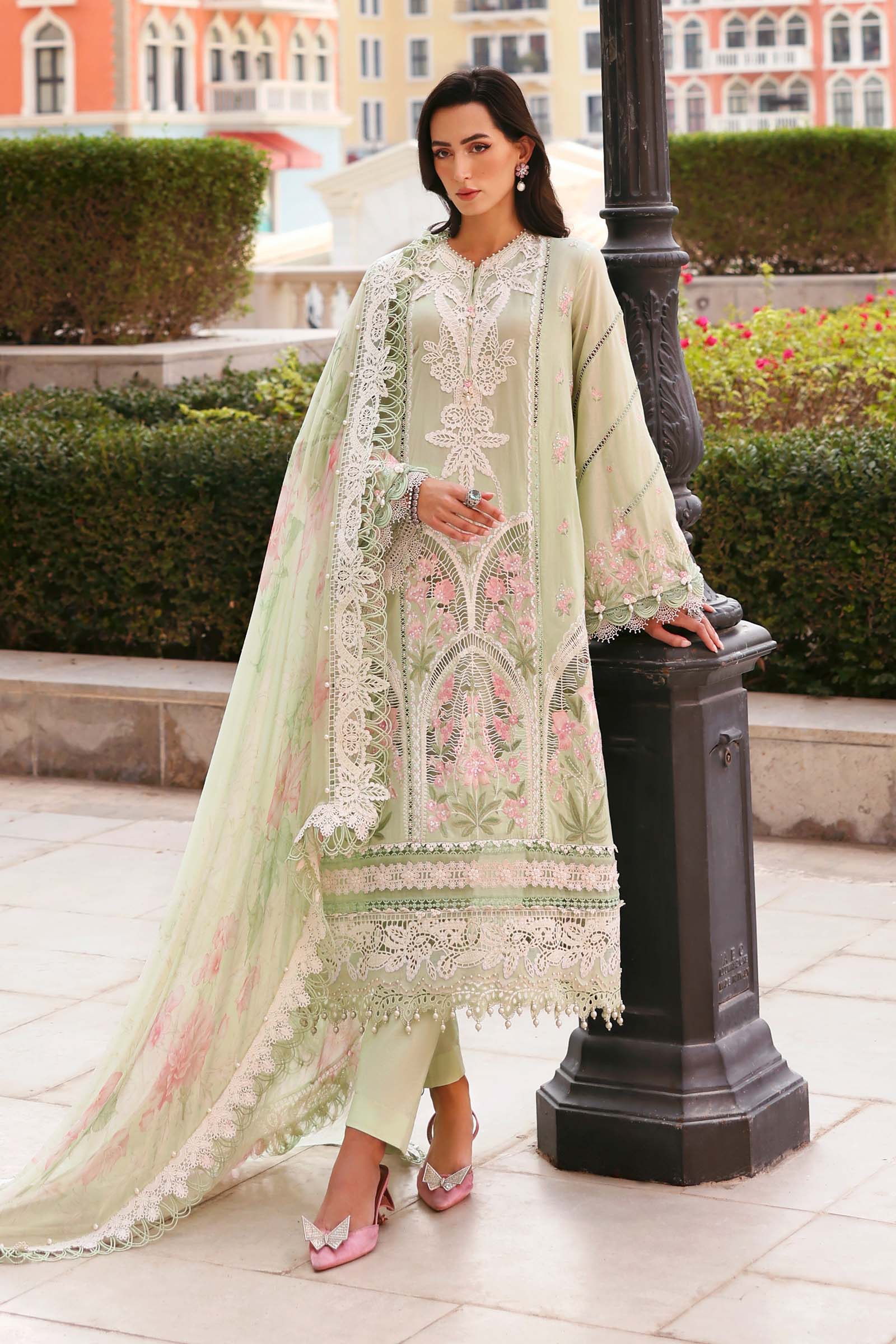 Women Wearing D-2611-A Mint Green Long Shirt For Luxury Events - Pakistani Designer Wear For Women In UK | Kifat
