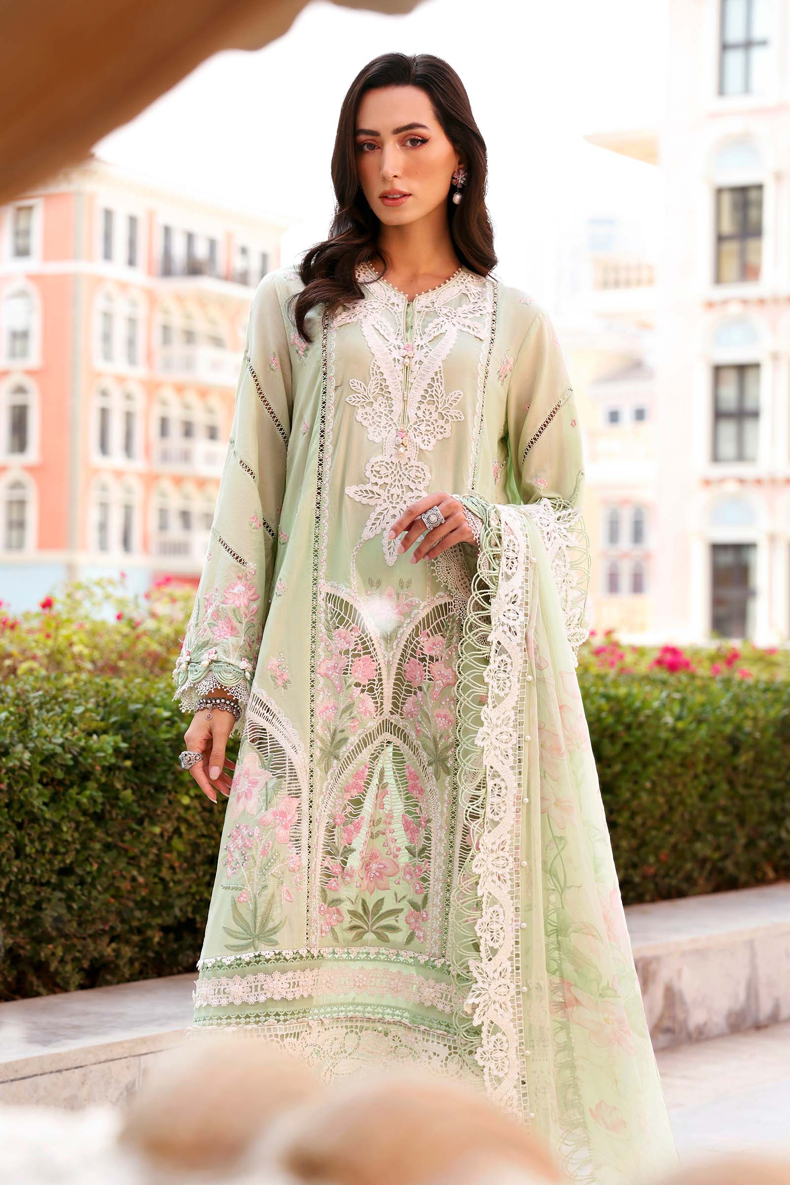 Women Wearing D-2611-A Mint Green Long Shirt For Luxury Events - Pakistani Designer Wear For Women In UK | Kifat