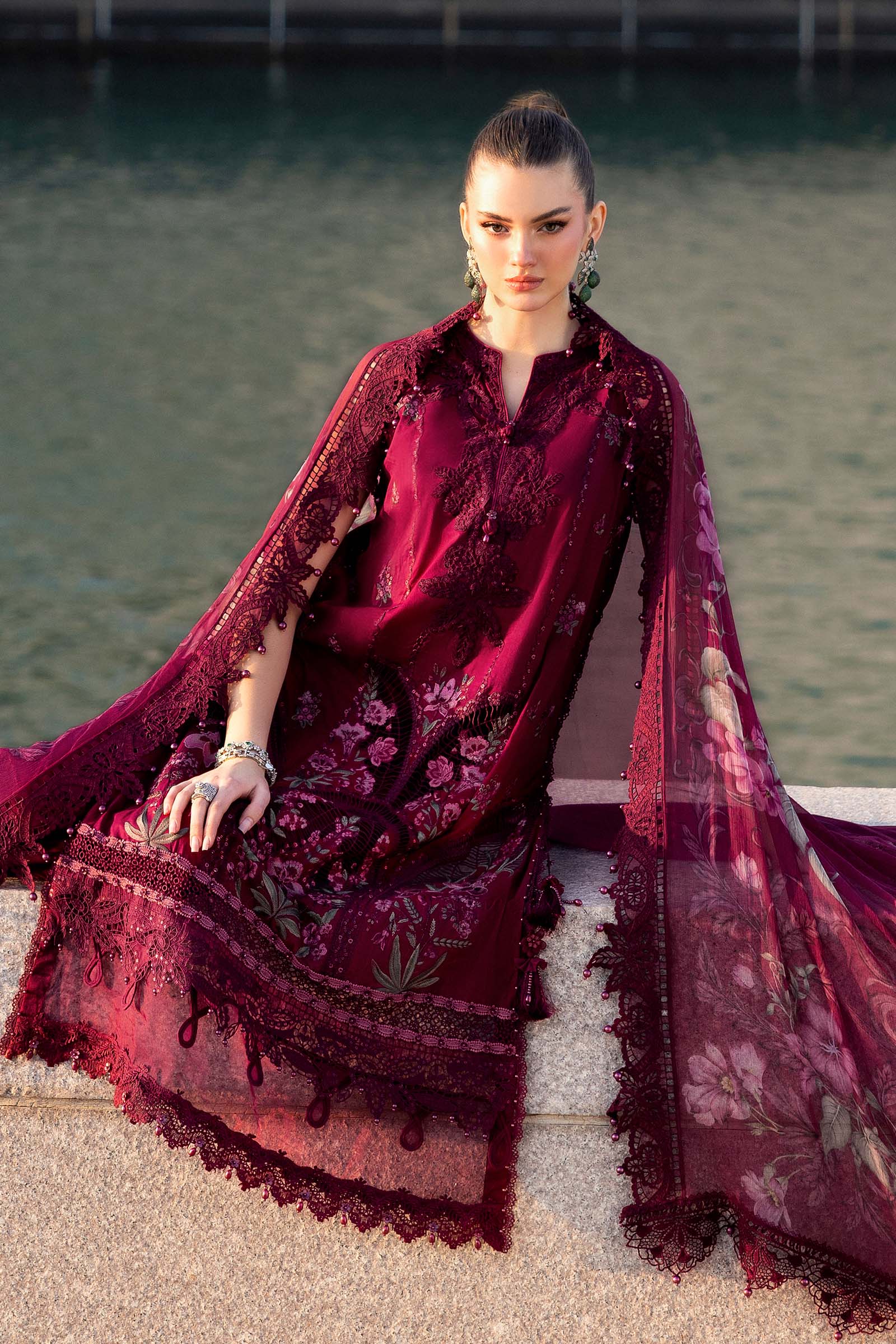 Women Wearing D-2611-B Maroon Long Shirt For Luxury Events - Pakistani Designer Wear For Women In UK | Kifat
