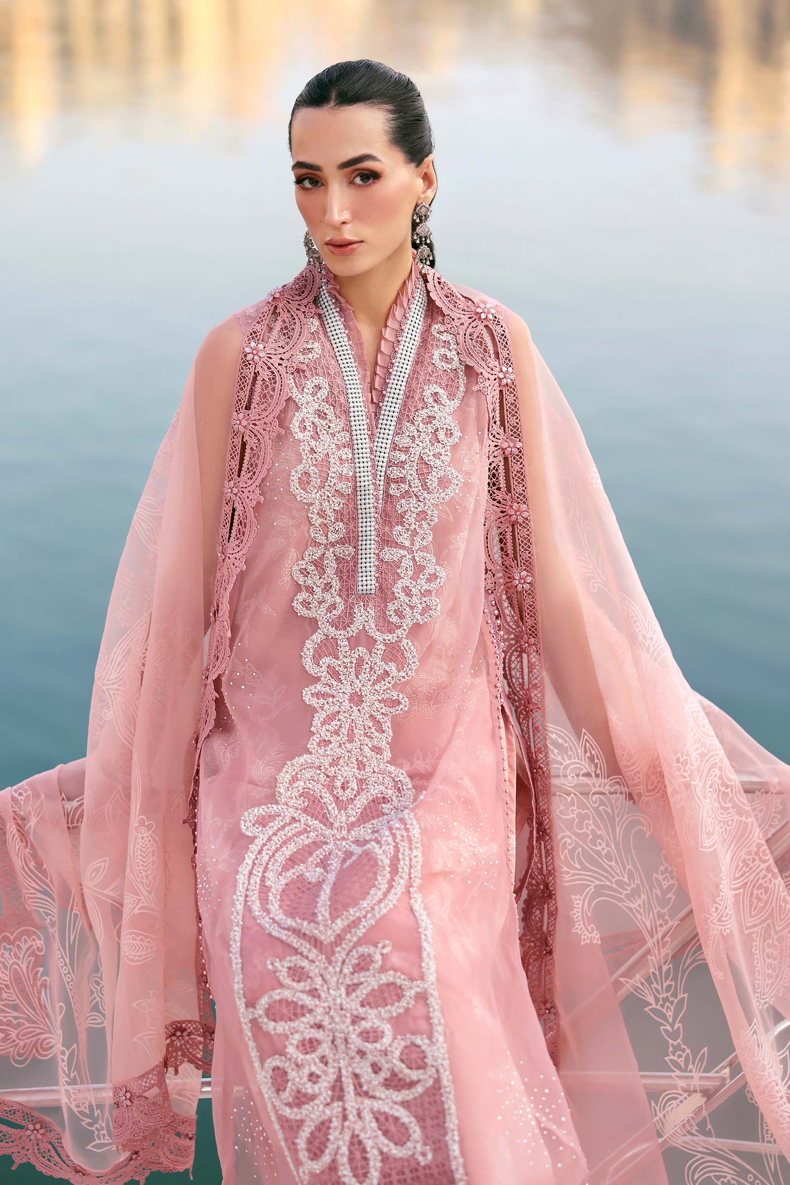 Women Wearing D-2604-B Pink Long Shirt For Luxury Events - Pakistani Designer Wear For Women In UK | Kifat
