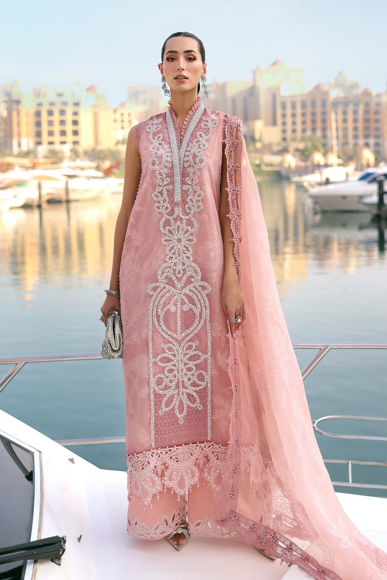 Women Wearing D-2604-B Pink Long Shirt For Luxury Events - Pakistani Designer Wear For Women In UK | Kifat