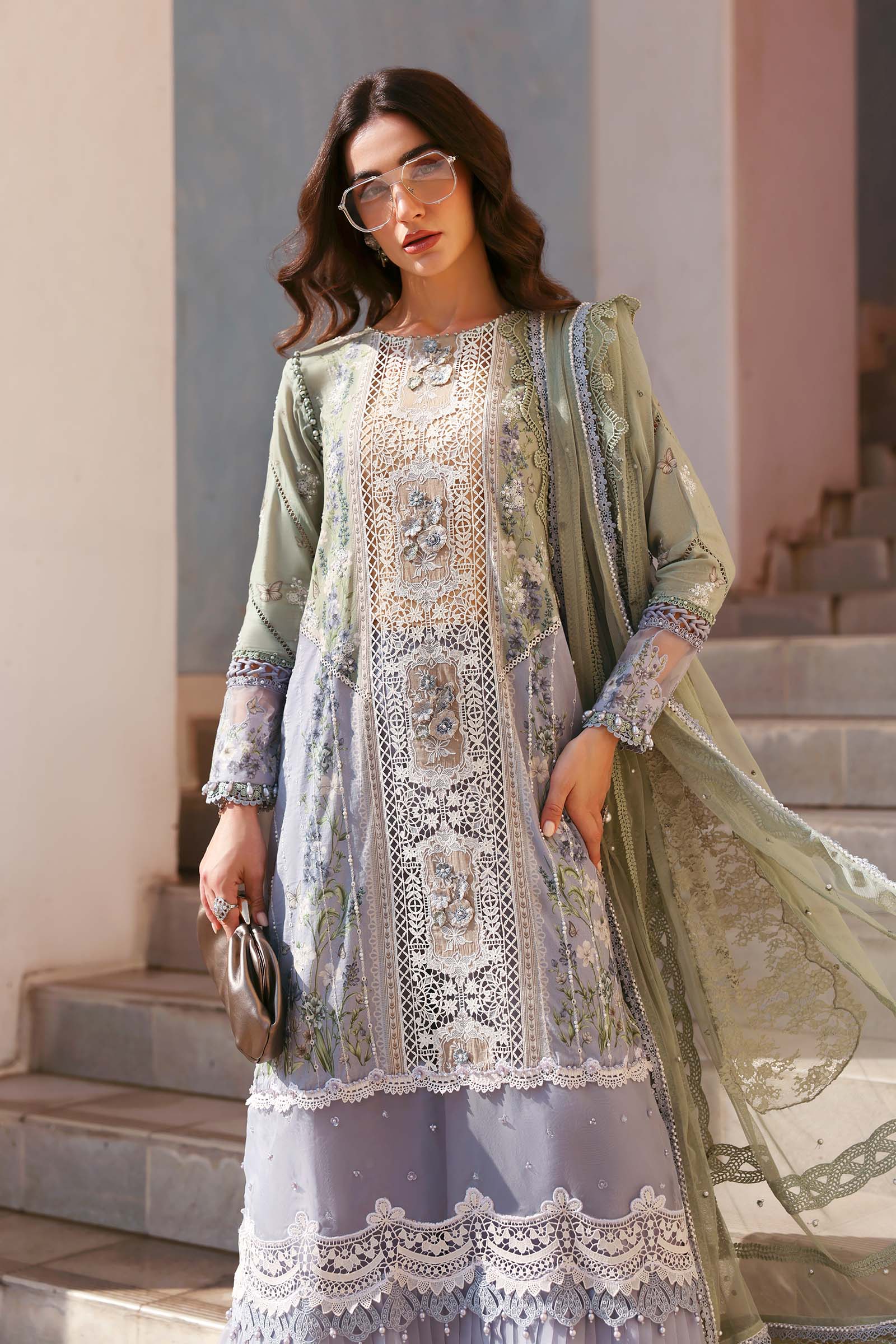 Women Wearing D-2606-B Light Lavender Long Shirt For Luxury Events - Pakistani Designer Wear For Women In UK | Kifat