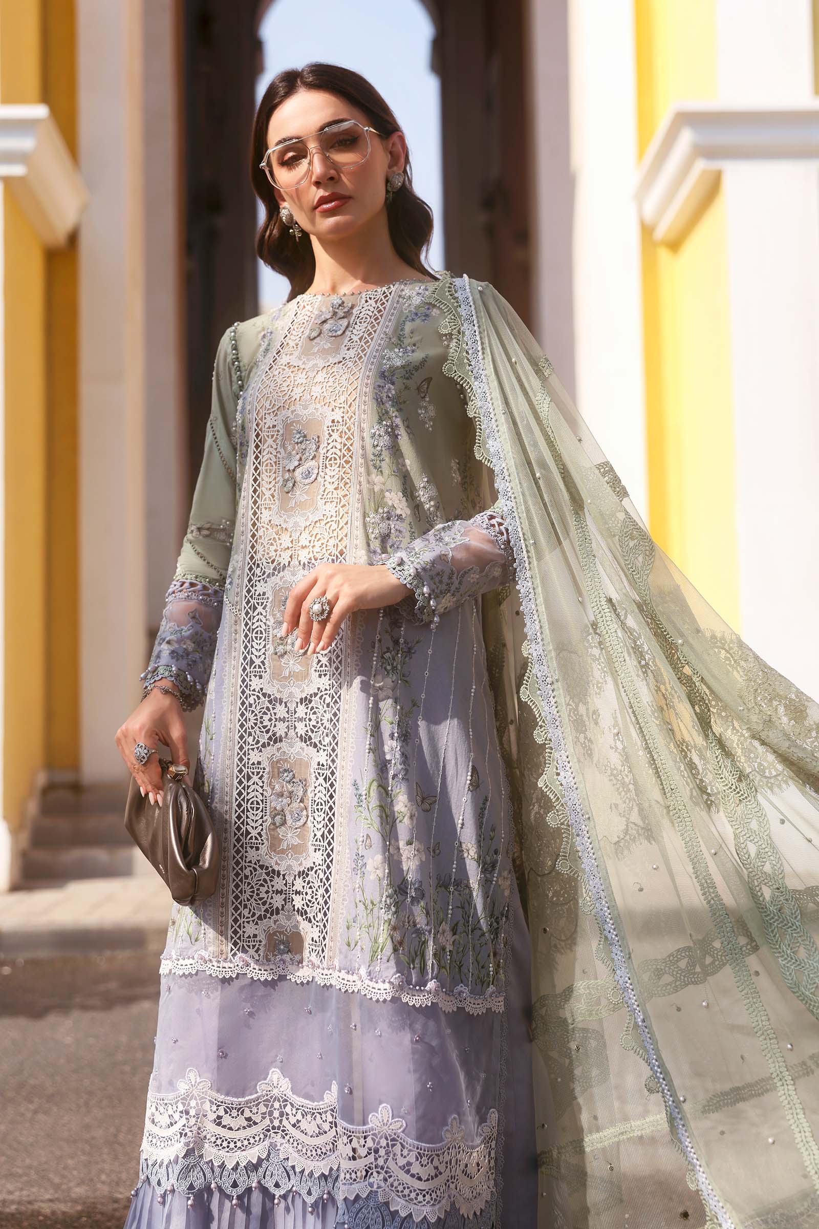 Women Wearing D-2606-B Light Lavender Long Shirt For Luxury Events - Pakistani Designer Wear For Women In UK | Kifat