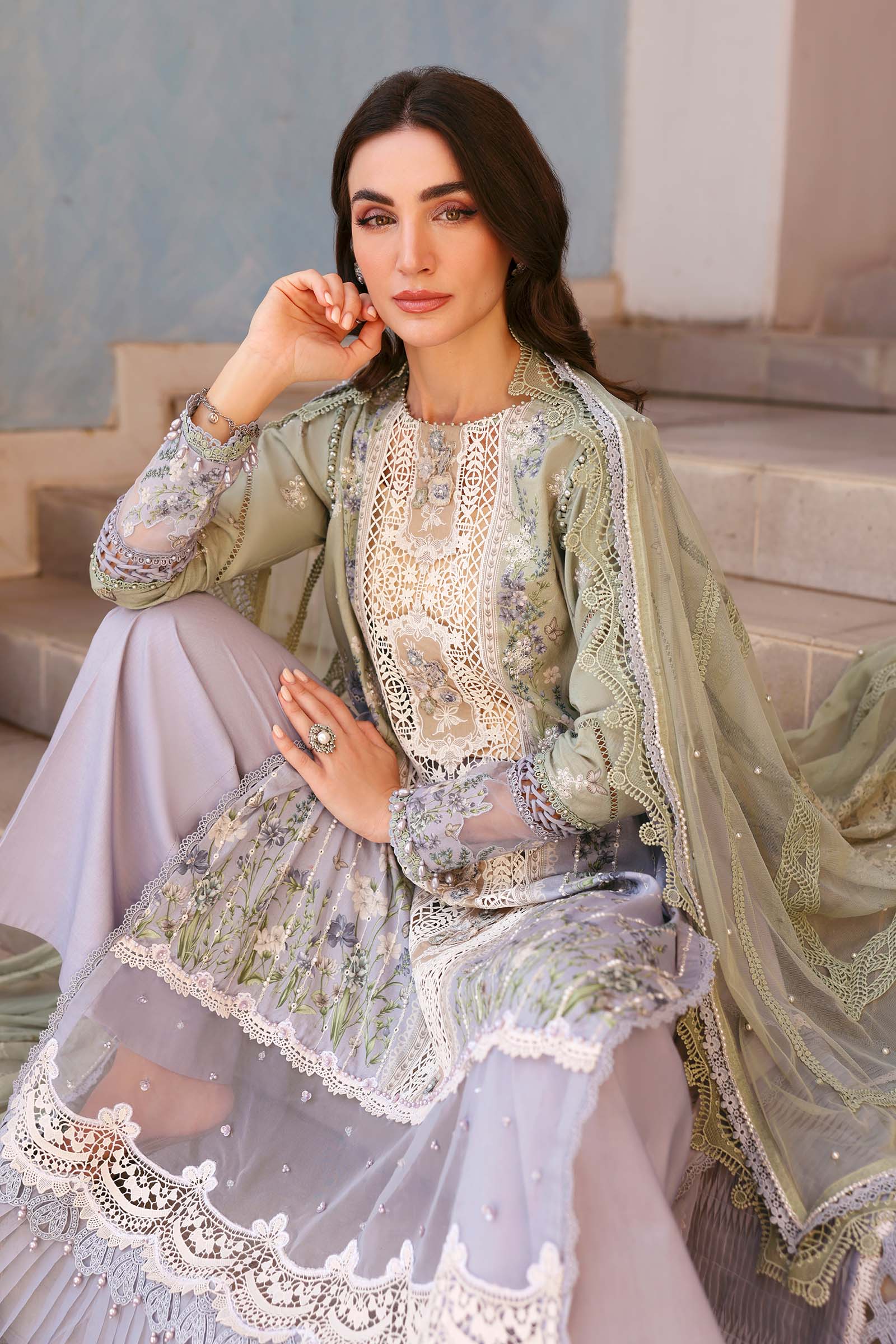 Women Wearing D-2606-B Light Lavender Long Shirt For Luxury Events - Pakistani Designer Wear For Women In UK | Kifat