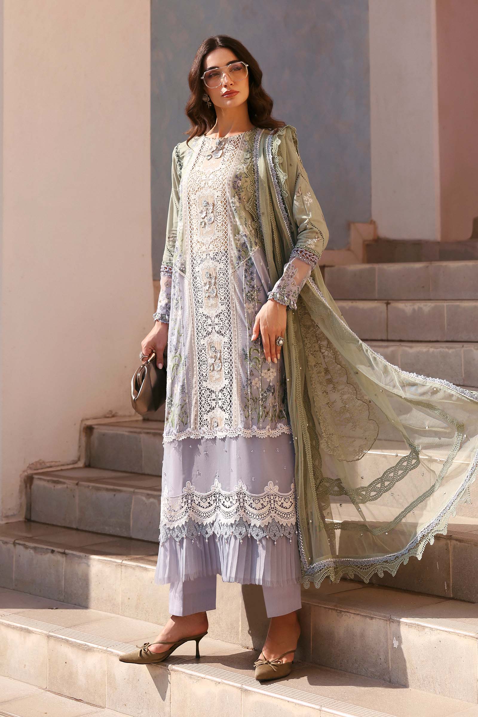 Women Wearing D-2606-B Light Lavender Long Shirt For Luxury Events - Pakistani Designer Wear For Women In UK | Kifat