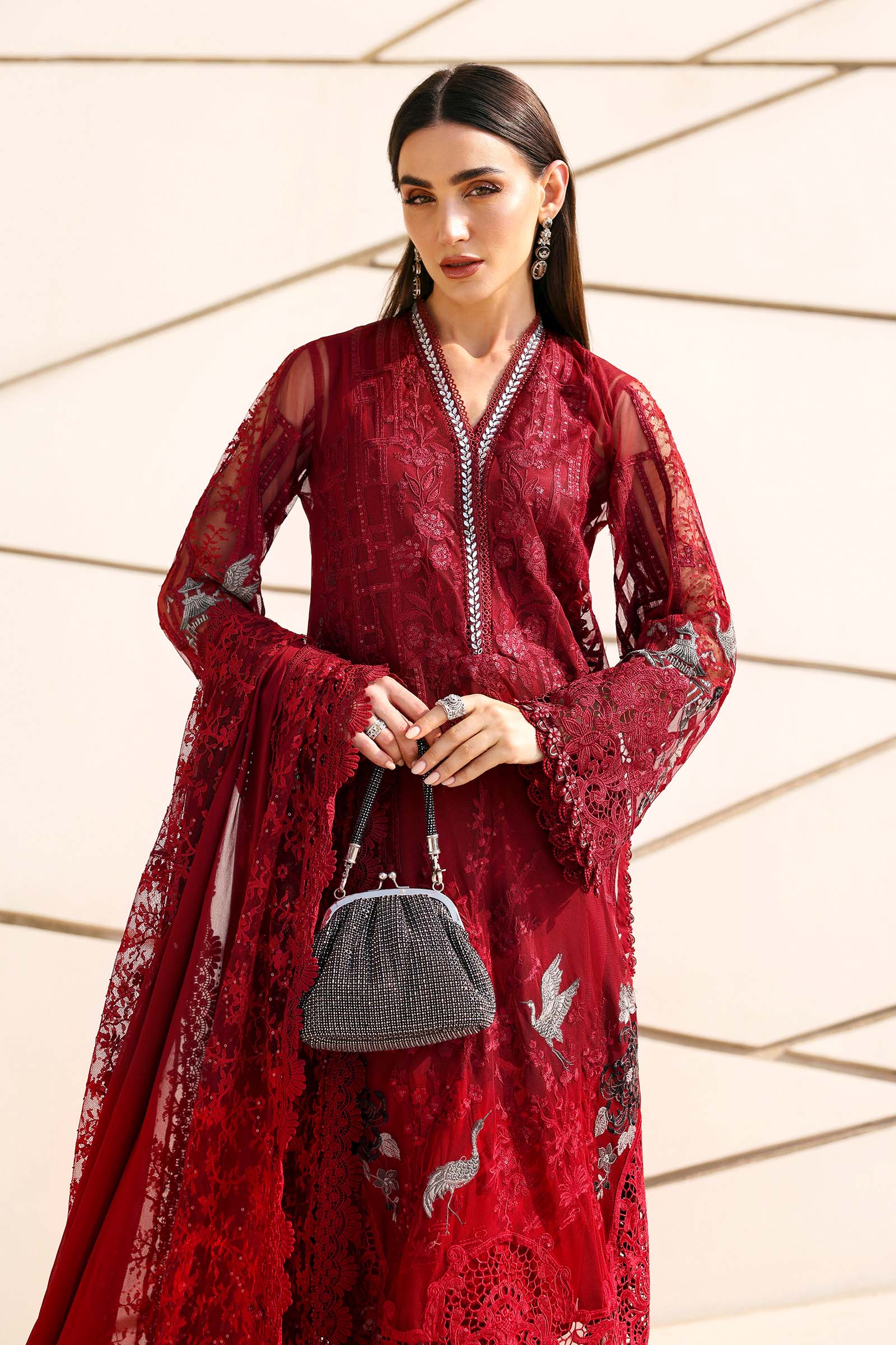 Women Wearing D-2607-A Maroon Long Shirt For Luxury Events - Pakistani Designer Wear For Women In UK | Kifat