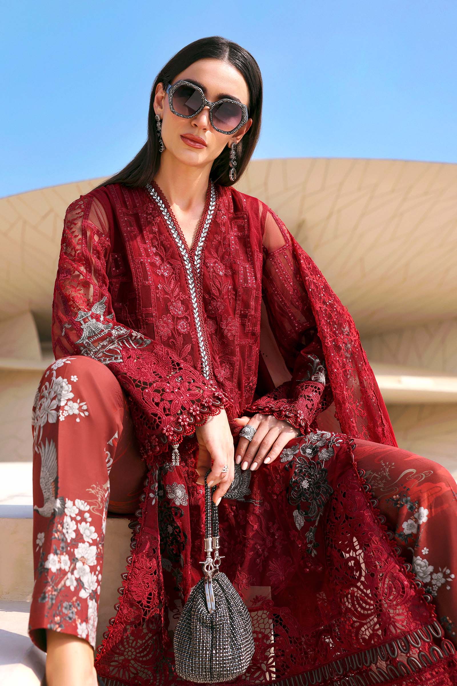 Women Wearing D-2607-A Maroon Long Shirt For Luxury Events - Pakistani Designer Wear For Women In UK | Kifat