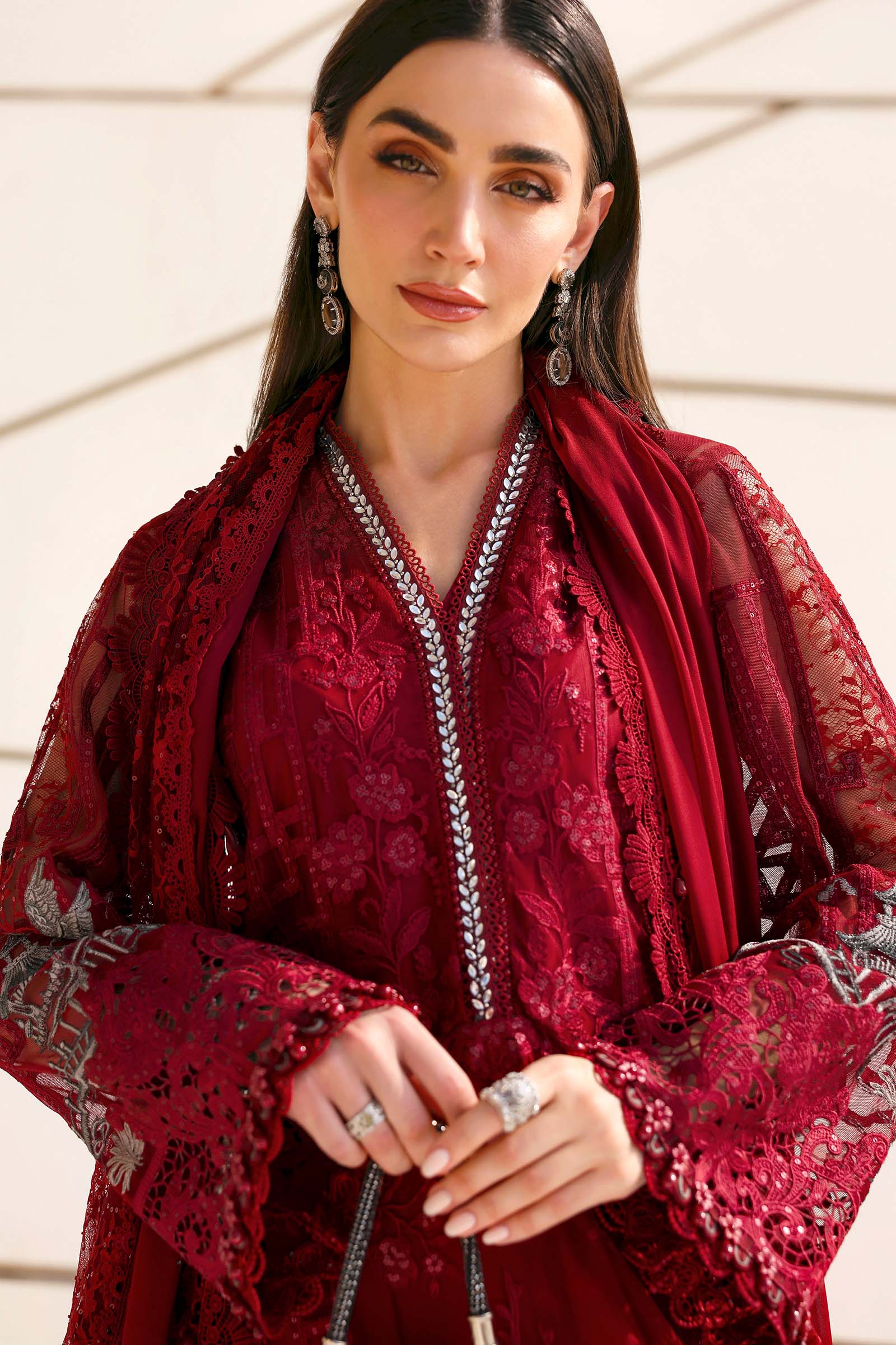 Women Wearing D-2607-A Maroon Long Shirt For Luxury Events - Pakistani Designer Wear For Women In UK | Kifat