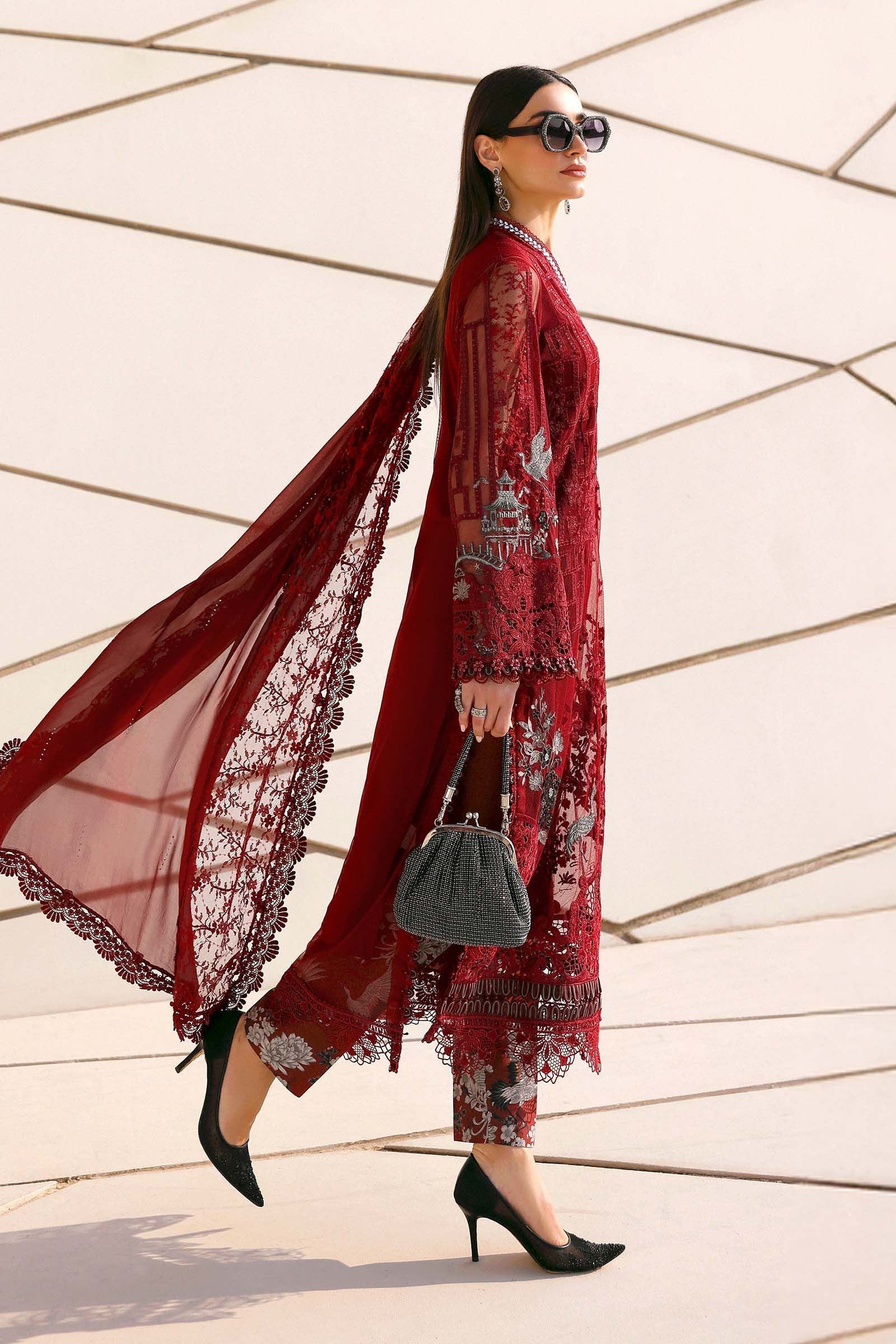 Women Wearing D-2607-A Maroon Long Shirt For Luxury Events - Pakistani Designer Wear For Women In UK | Kifat