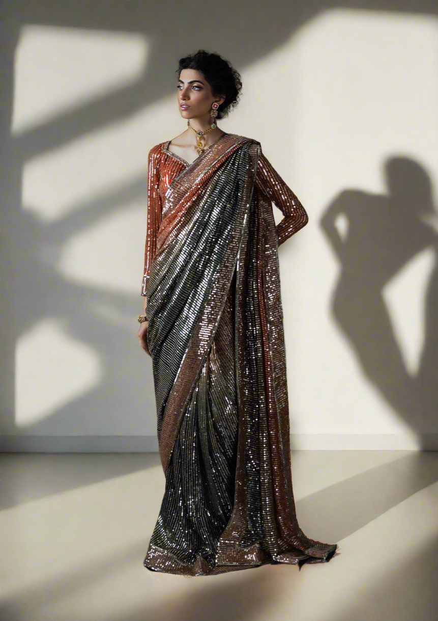 SARI EDIT '24 VOL. 1 - LOOK 02 Rust Saree For Formal Events - Pakistani Designer Wear for Women in UK | Kifat
