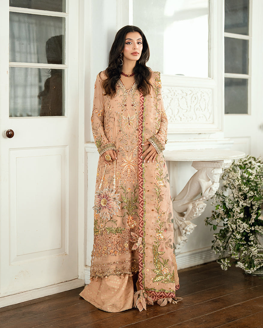 Women Wearing Tarannum Mocca Long Shirt for Festive Events - Pakistani Designer Wear for Women in UK | Kifat