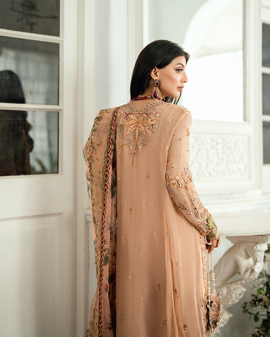 Women Wearing Tarannum Mocca Long Shirt for Festive Events - Pakistani Designer Wear for Women in UK | Kifat