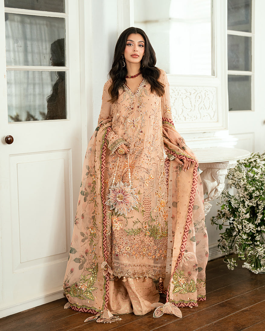 Women Wearing Tarannum Mocca Long Shirt for Festive Events - Pakistani Designer Wear for Women in UK | Kifat