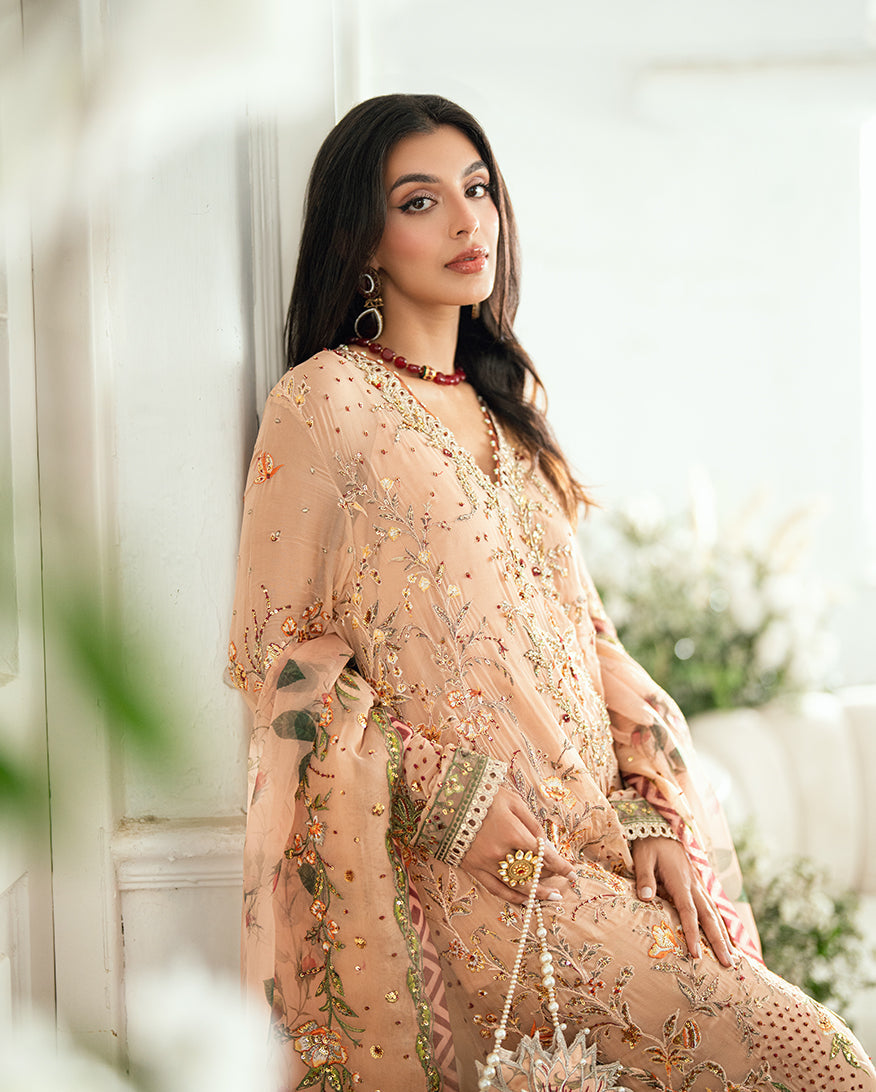 Women Wearing Tarannum Mocca Long Shirt for Festive Events - Pakistani Designer Wear for Women in UK | Kifat