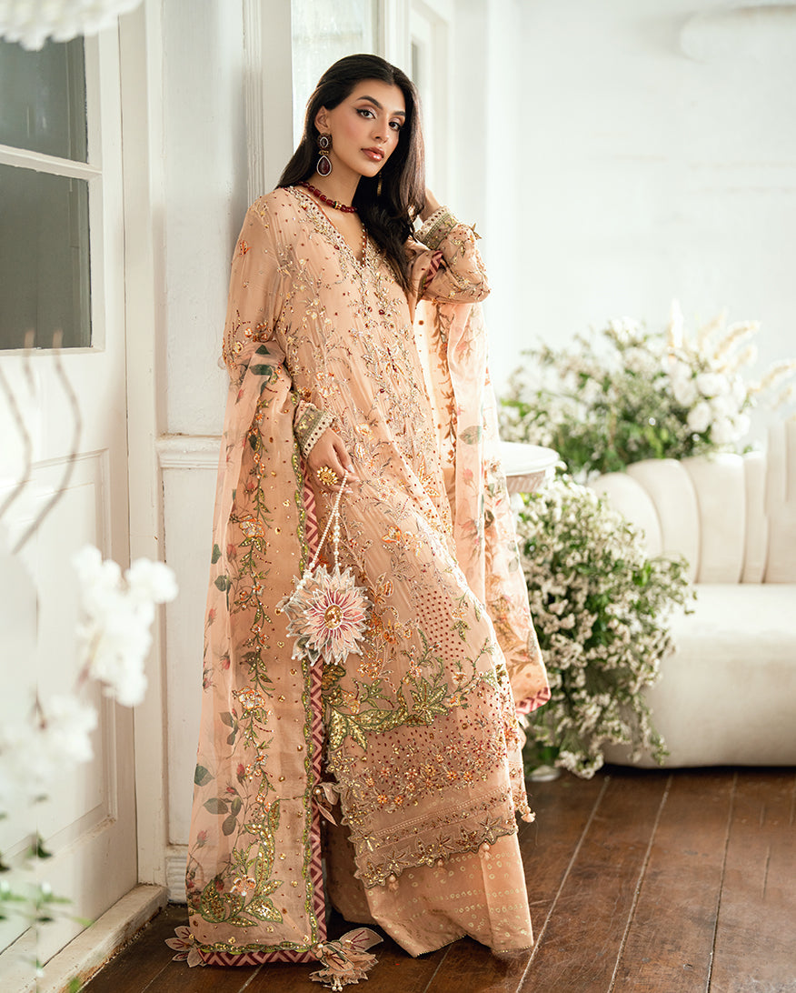 Women Wearing Tarannum Mocca Long Shirt for Festive Events - Pakistani Designer Wear for Women in UK | Kifat