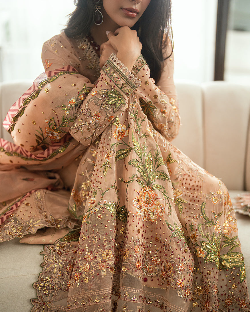 Women Wearing Tarannum Mocca Long Shirt for Festive Events - Pakistani Designer Wear for Women in UK | Kifat