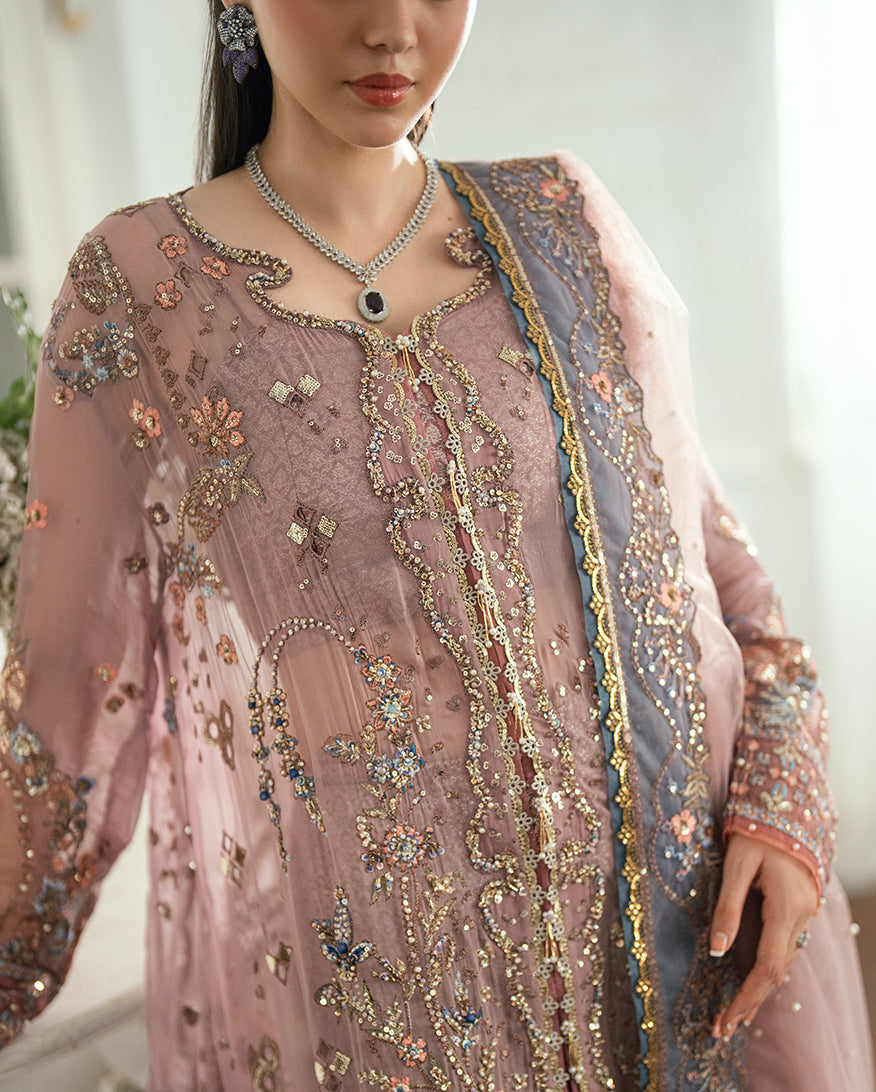 Women Wearing Roop Rangoli Mauve Pink Long Shirt for Festive Events - Pakistani Designer Wear for Women in UK | Kifat