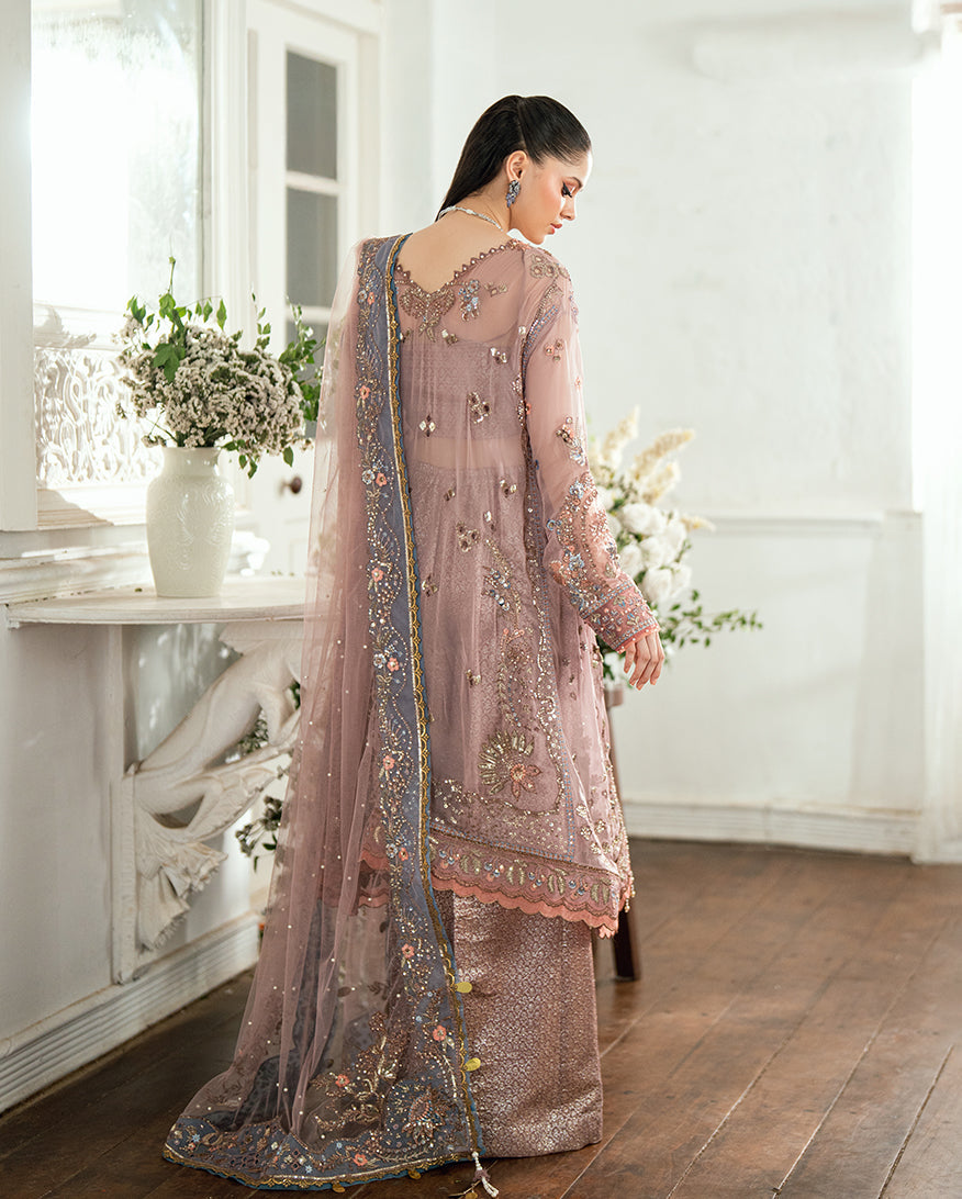 Women Wearing Roop Rangoli Mauve Pink Long Shirt for Festive Events - Pakistani Designer Wear for Women in UK | Kifat